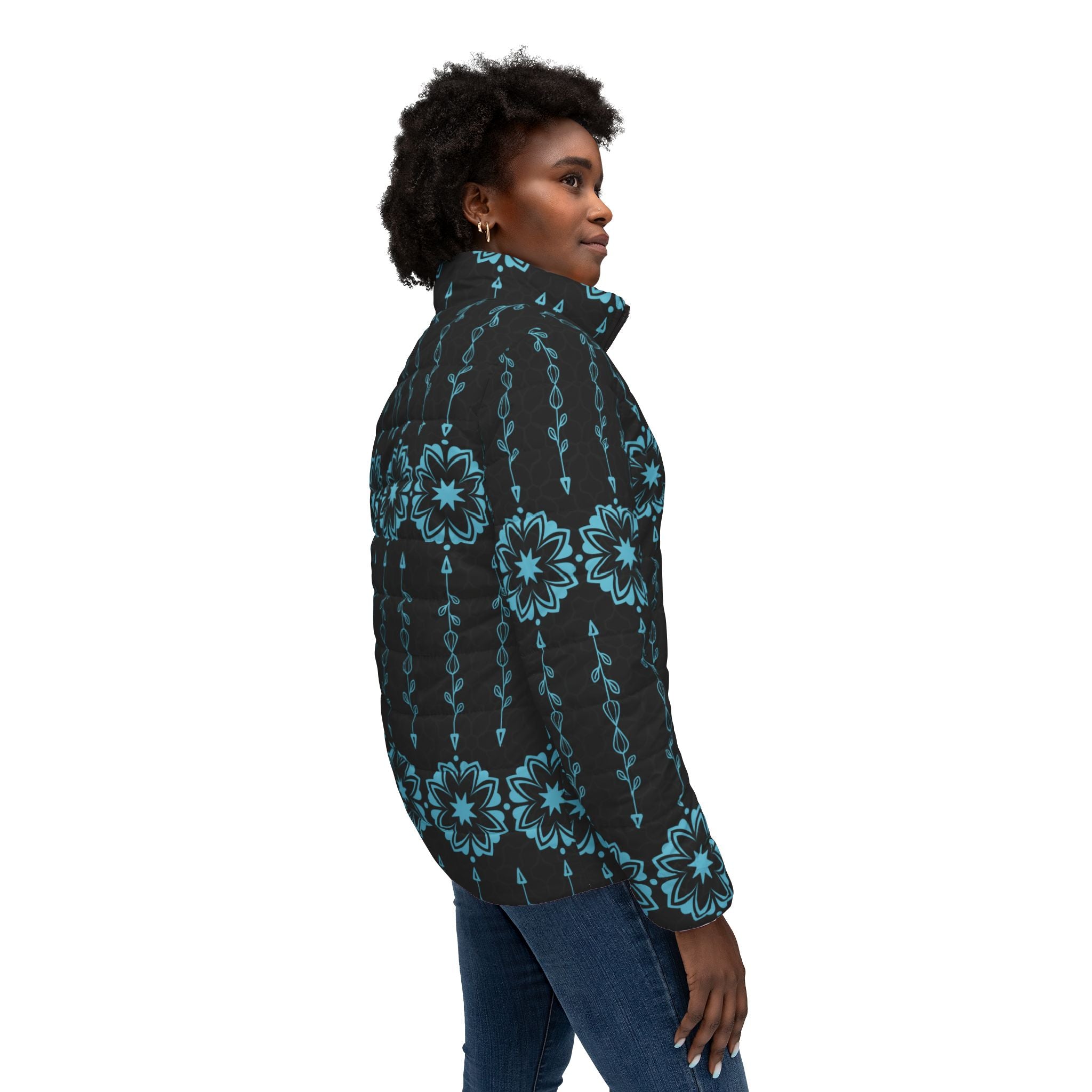 $NiieihiiNookei Modern Indigenous 5 Women’s Puffer Jacket — AOP