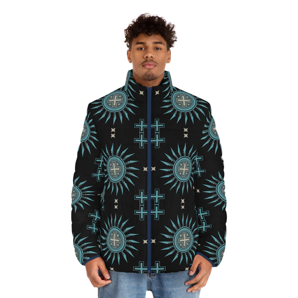 $NiieihiiNookei Men's Puffer Jacket — Geometric All-Over Print
