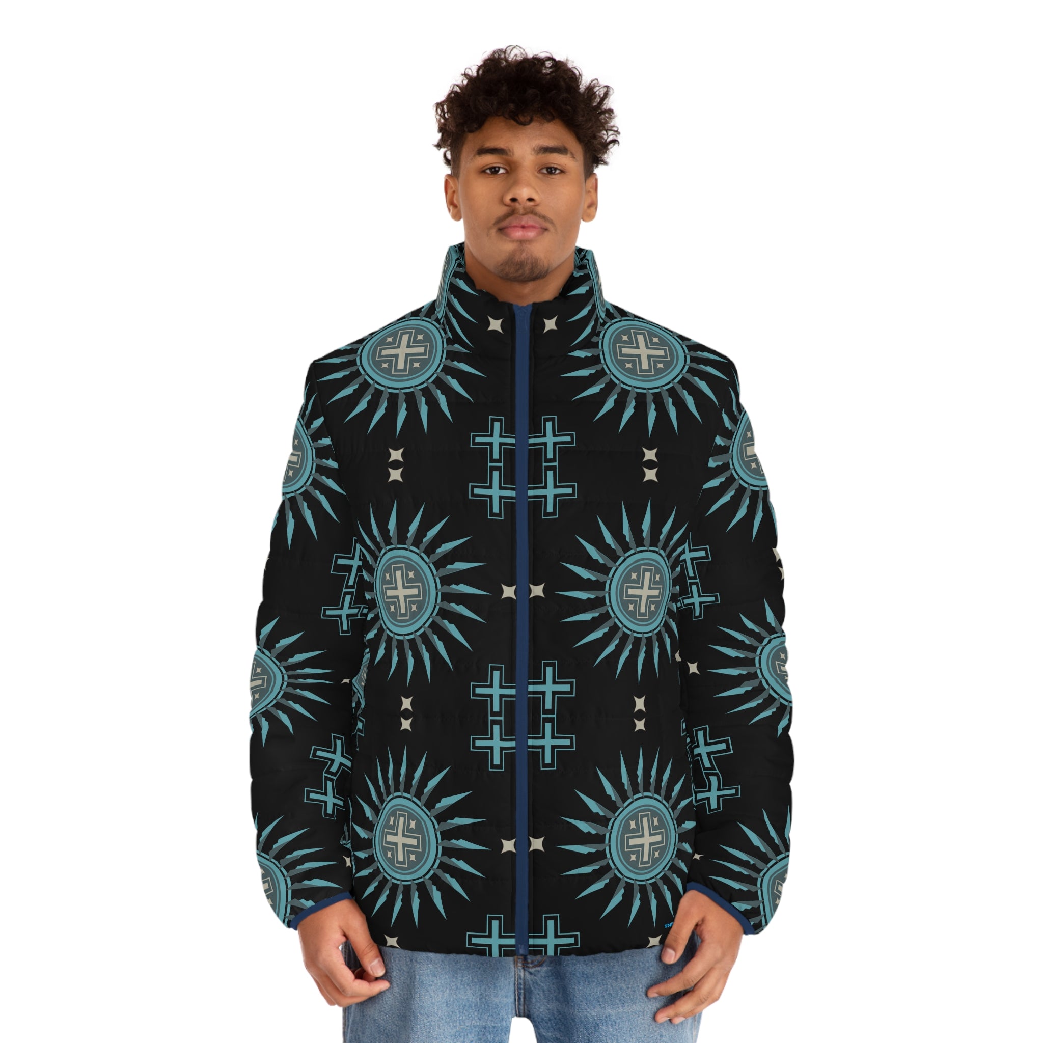 $NiieihiiNookei Men's Puffer Jacket — Geometric All-Over Print