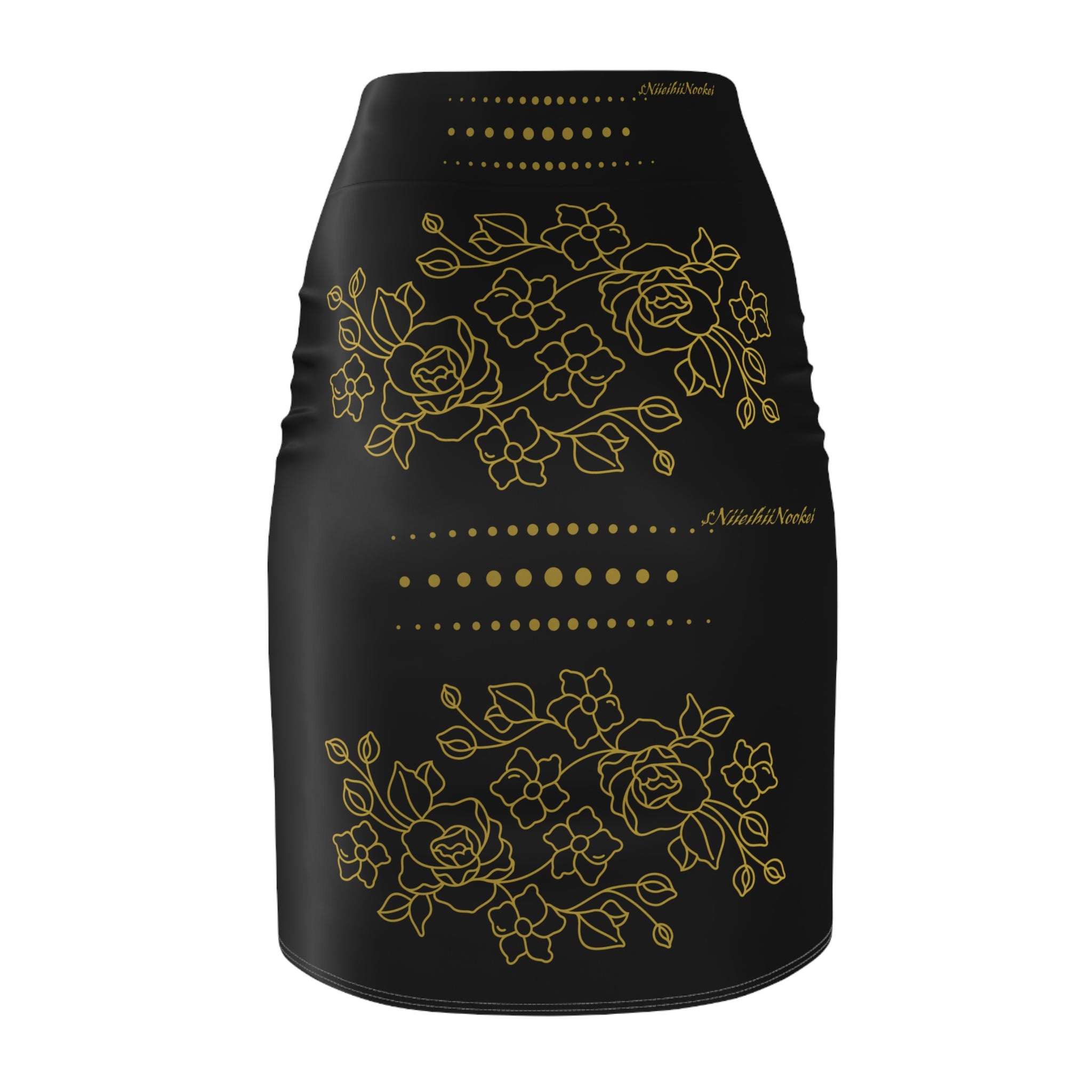 $NiieihiiNookei GOLD ROSE- Pencil Skirt AOP