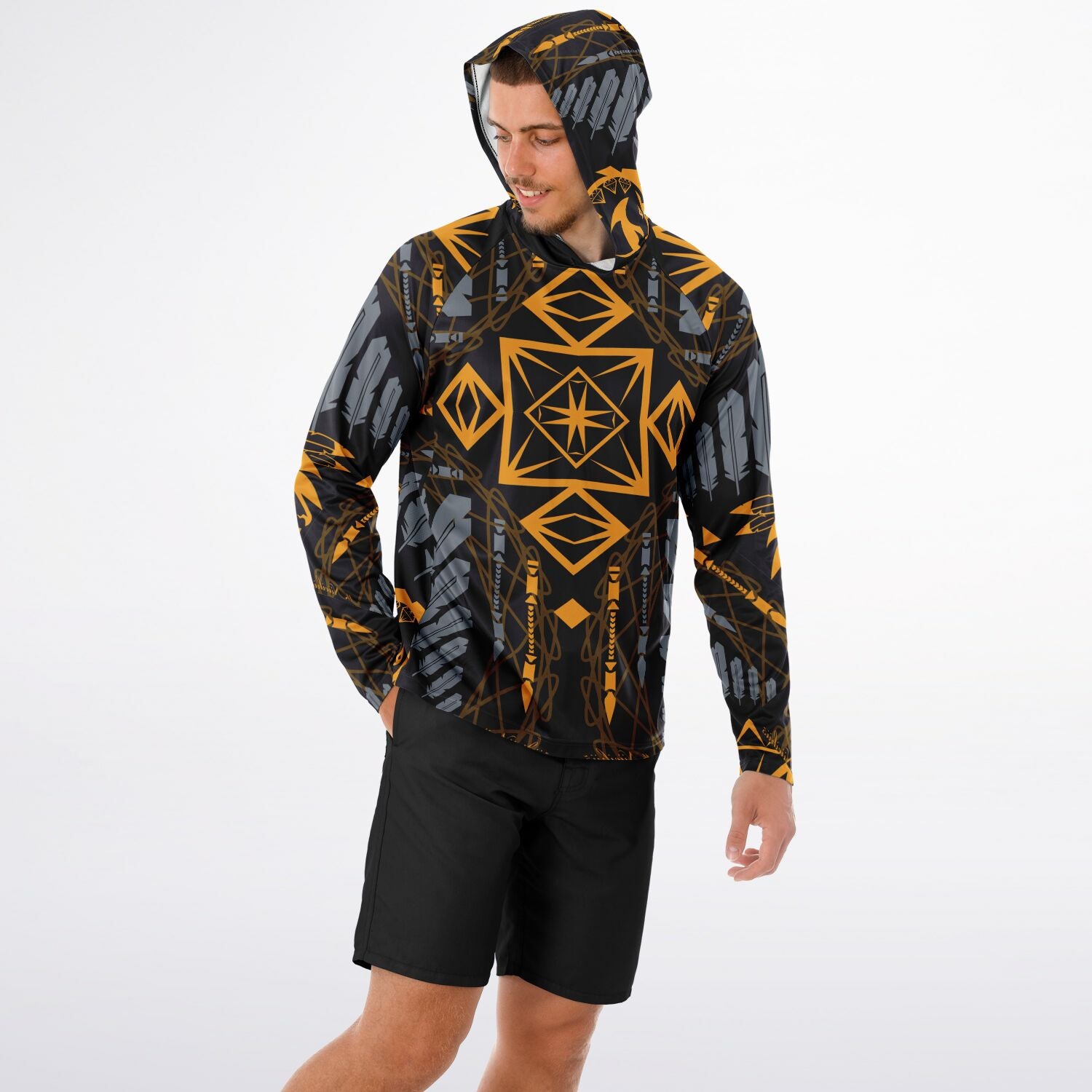 $NiieihiiNookei Long Sleeve Hooded Performance Shirt - AOP