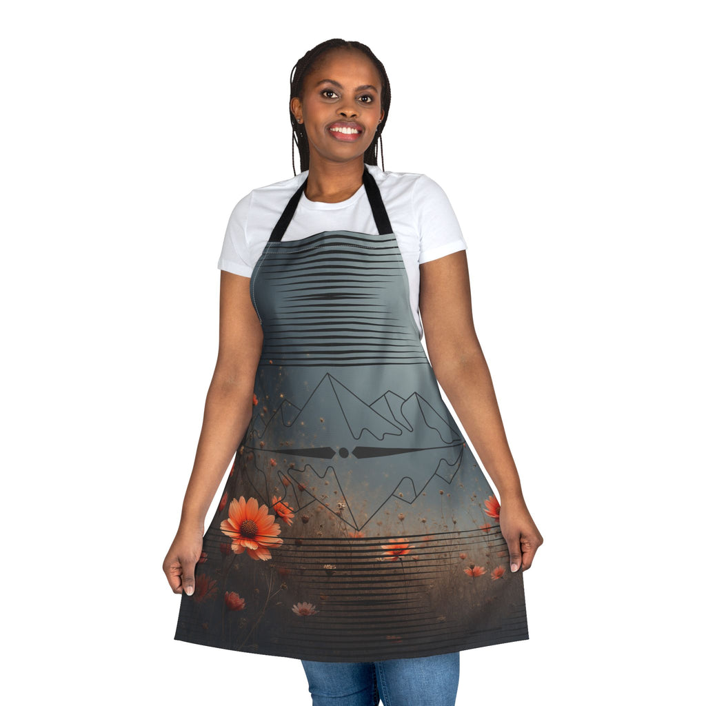 Floral Mountain Reflection Apron — Botanical Camping Chef Apron