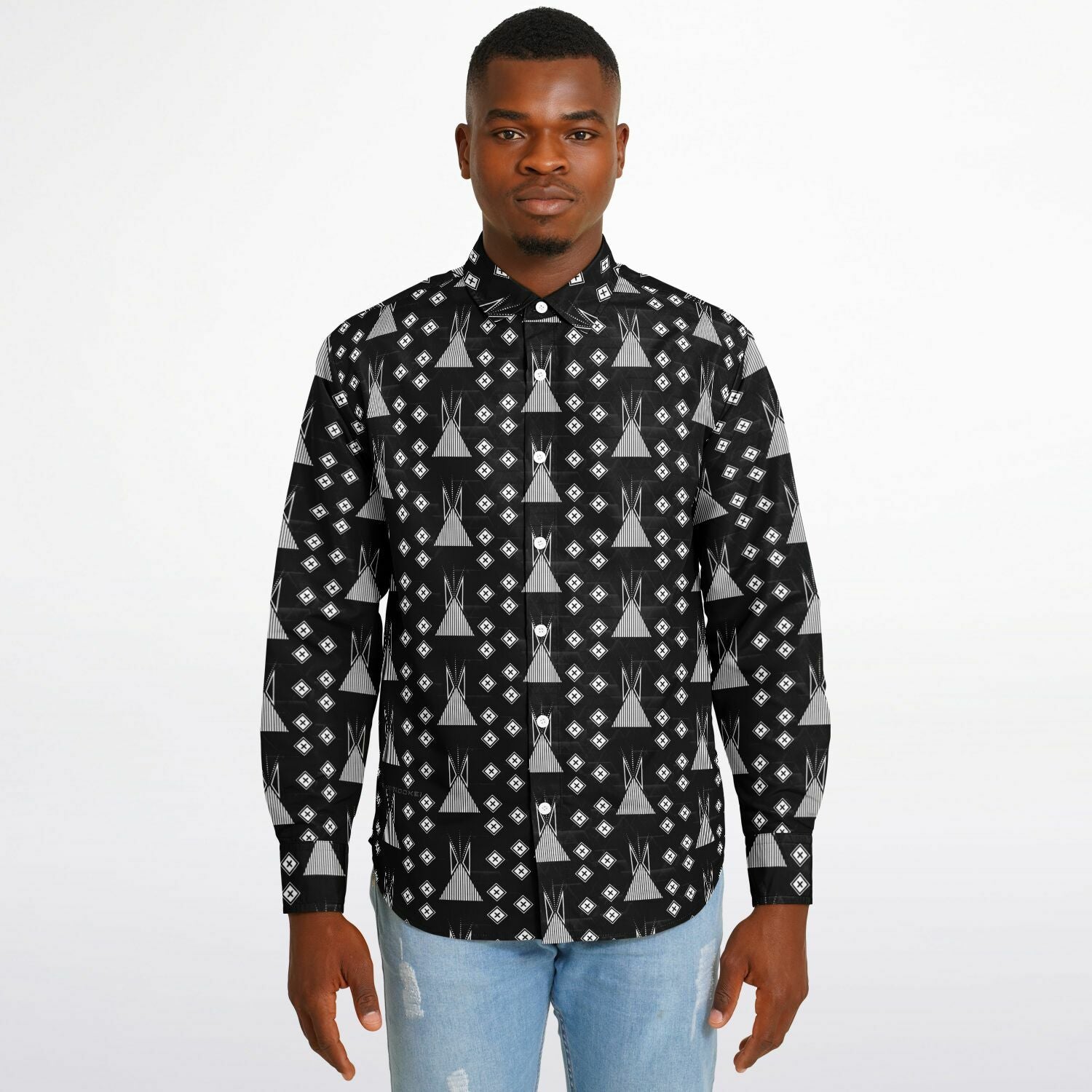 $NiieihiiNookei Long Sleeve Button Down Shirt - AOP