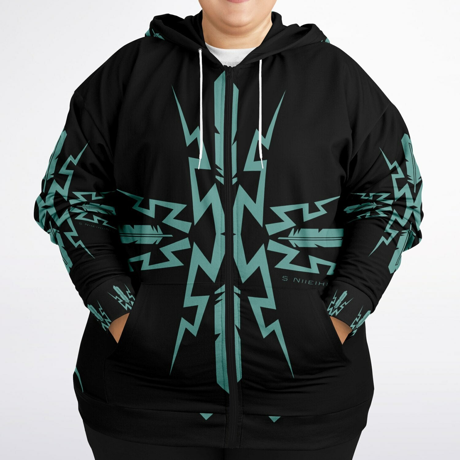 $NiieihiiNookei Plus-size Ziphoodie - AOP