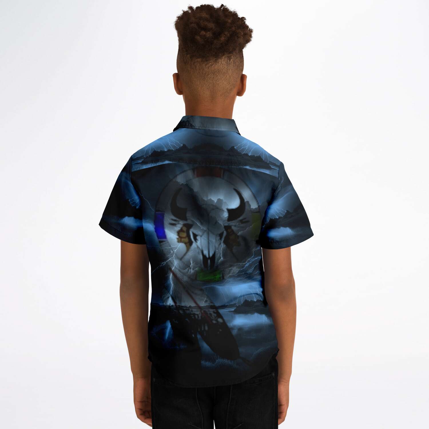 Northern Arapaho Tribe Logo Kids/Youth Short Sleeve Button Down Shirt - AOP