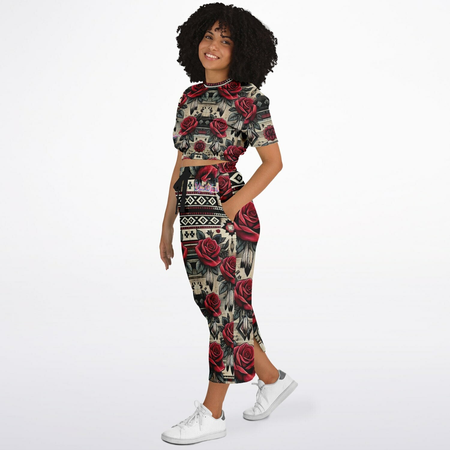 $NiieihiiNookei Athletic Cropped Short Sleeve Sweatshirt and Long Pocket Skirt Set – AOP