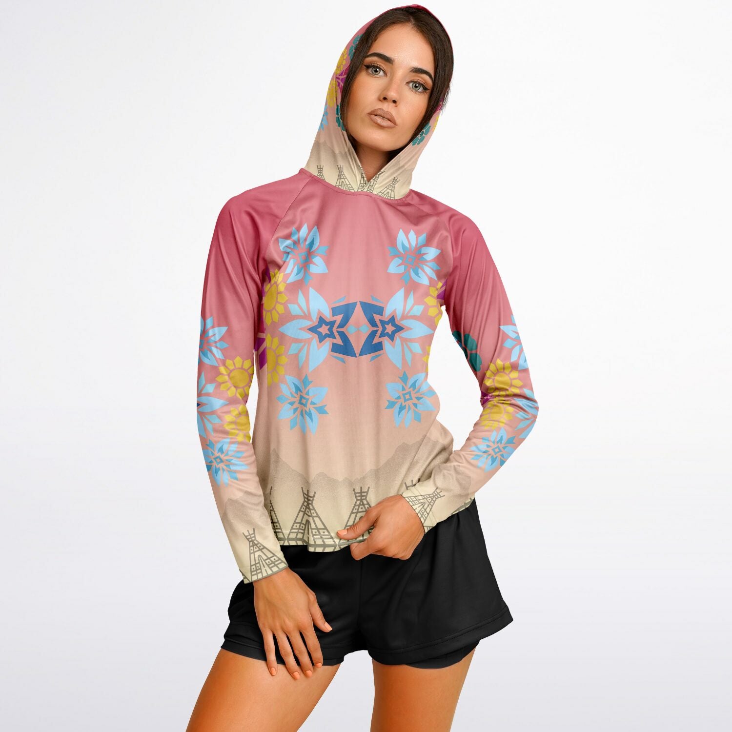 $NiieihiiNookei Women's Long Sleeve Hooded Performance Shirt - AOP