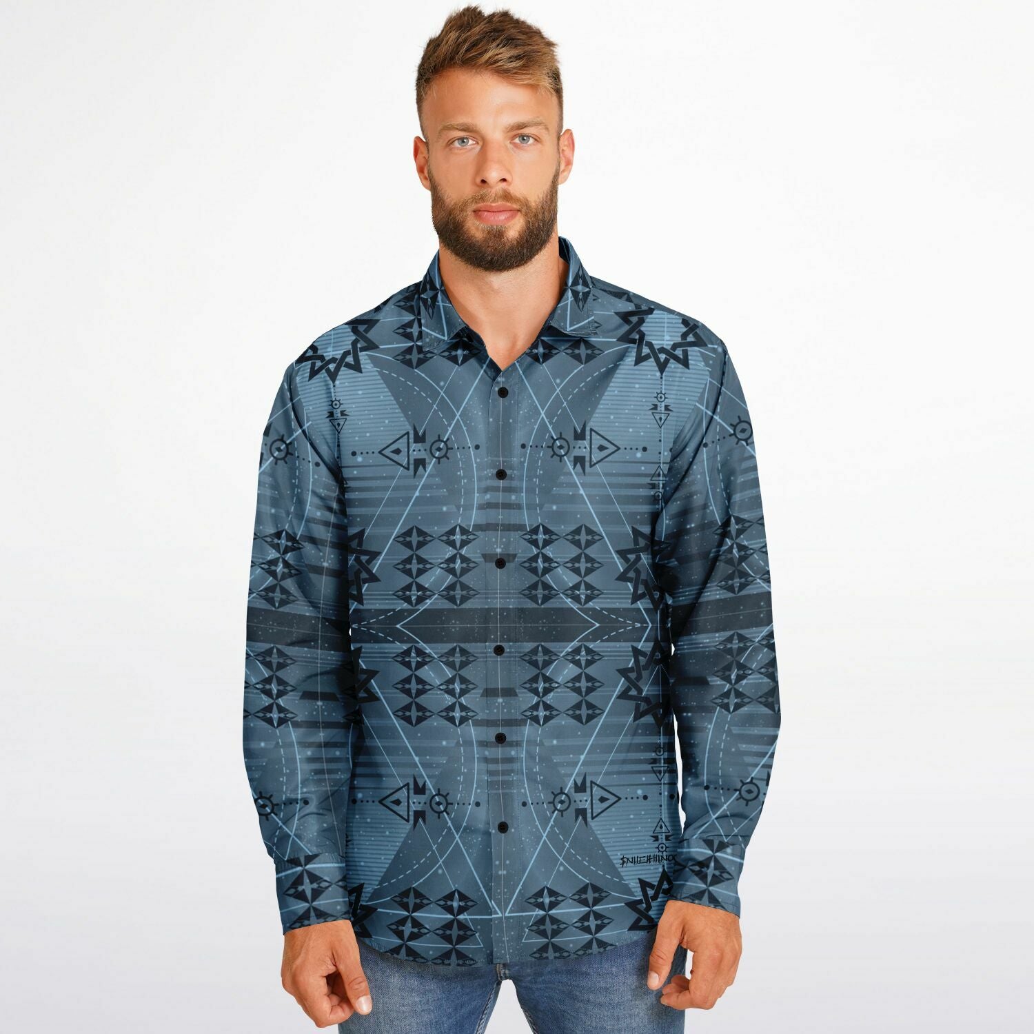 $NiieihiiNookei Long Sleeve Button Down Shirt - AOP