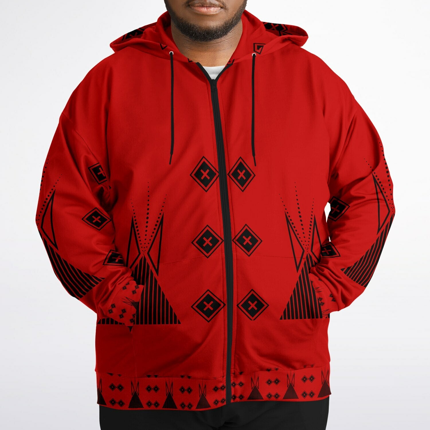 $NiieihiiNookei Fashion Plus-size Ziphoodie - AOP Red