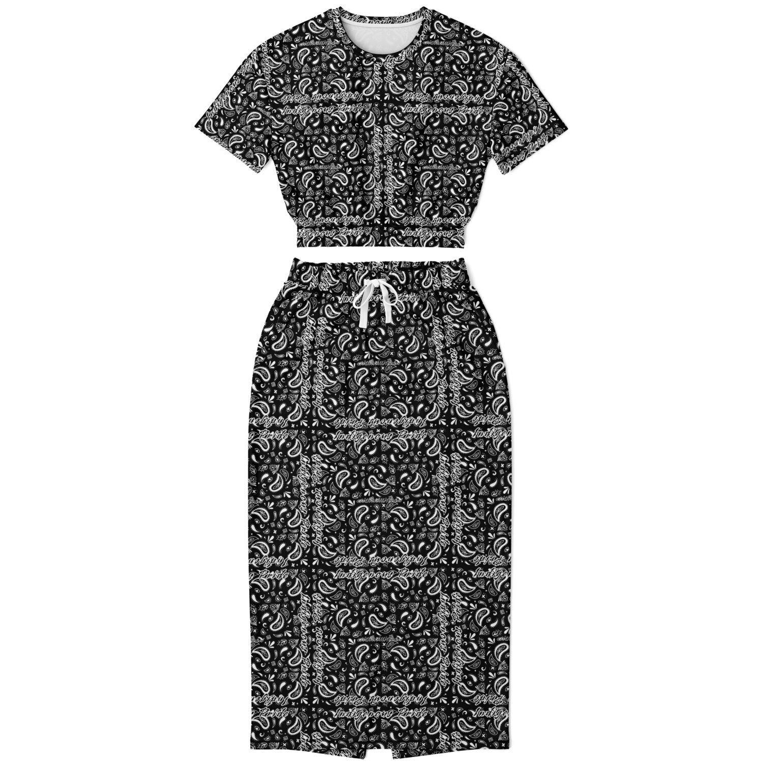 $NiieihiiNookei Athletic Cropped Short Sleeve Sweatshirt and Long Pocket Skirt Set – AOP