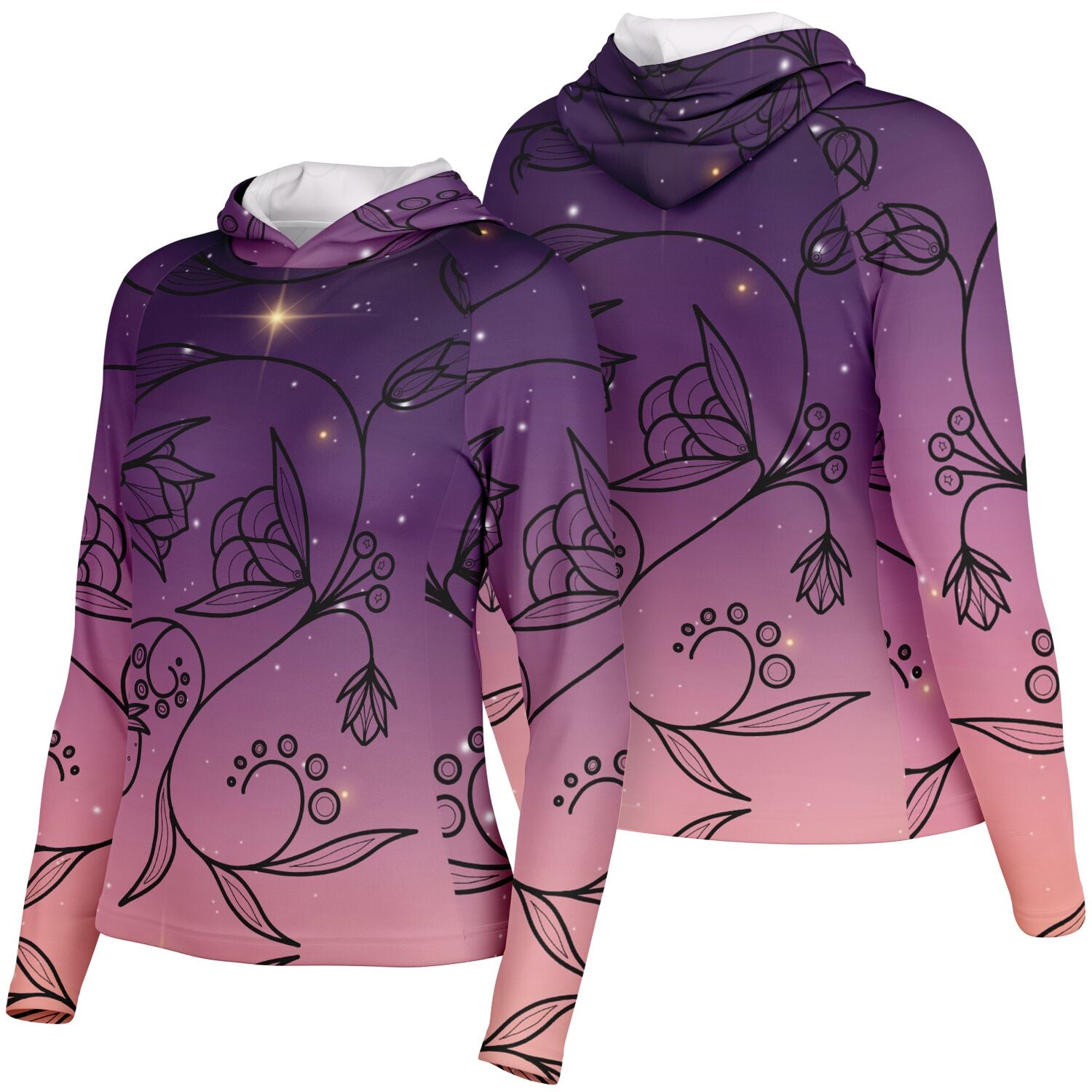 $NiieihiiNookei Floral Sunset Women's Long Sleeve Hooded Performance Shirt - AOP