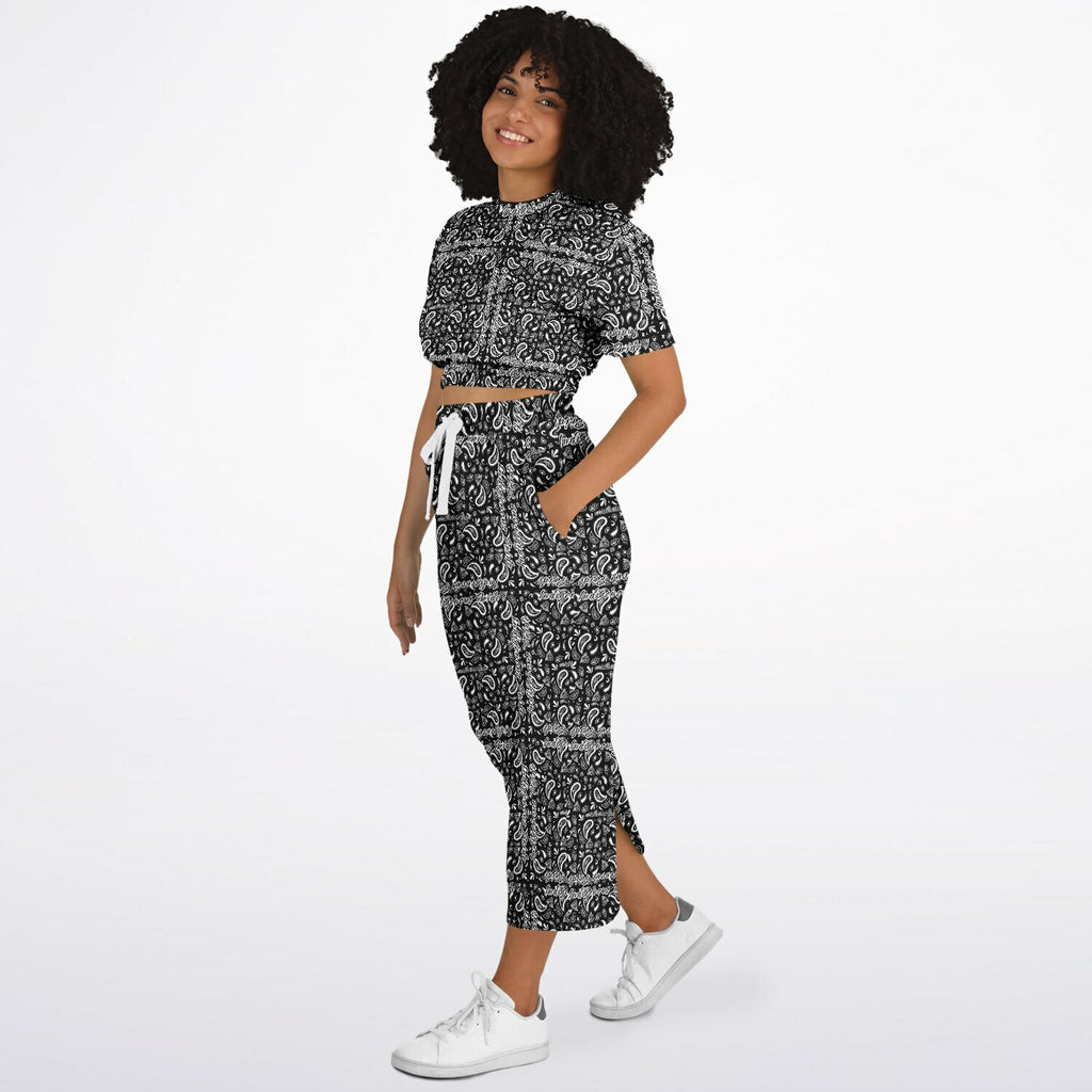 $NiieihiiNookei Athletic Cropped Short Sleeve Sweatshirt and Long Pocket Skirt Set – AOP