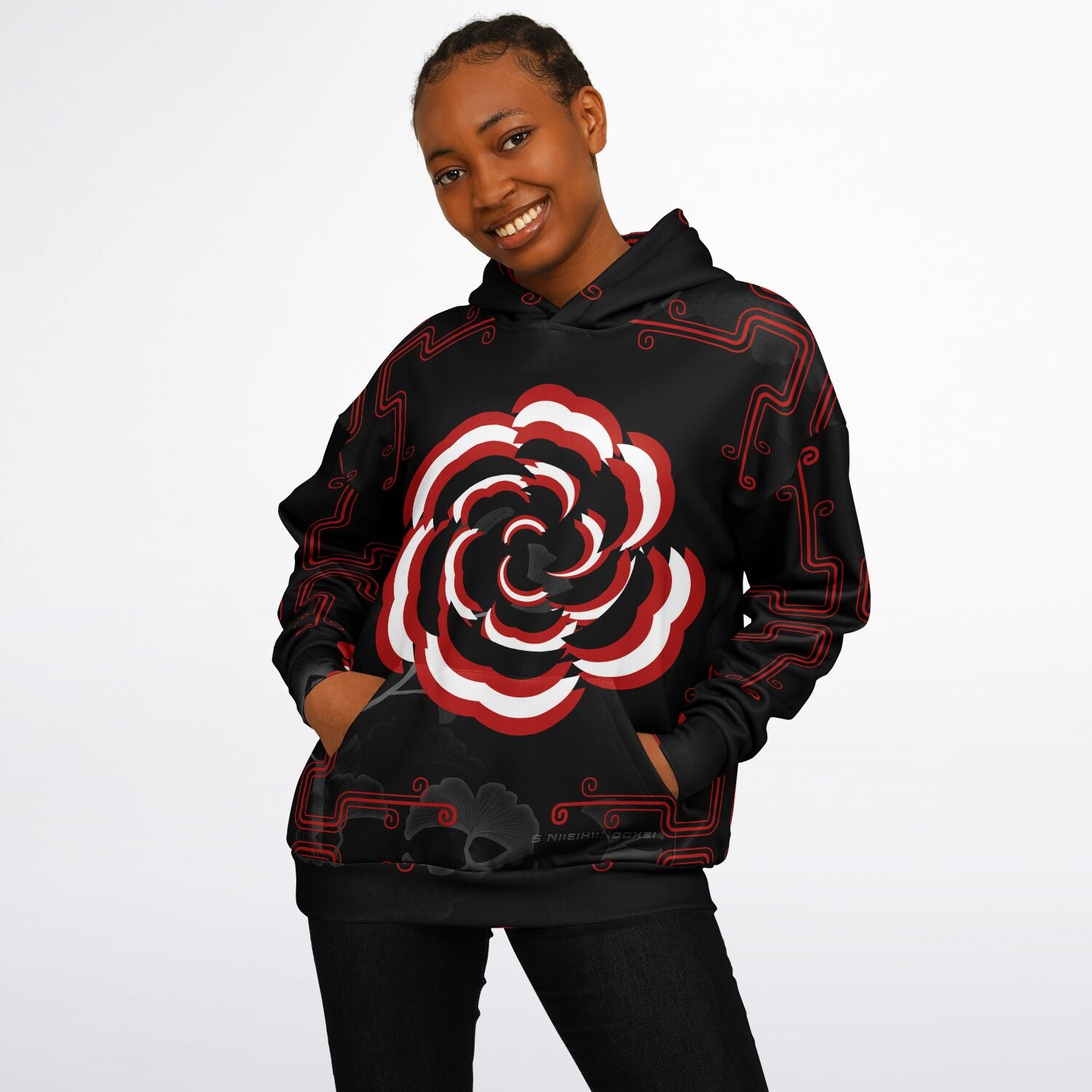 $NiieihiiNookeii Rose Heavyweight Oversized Hoodie - AOP