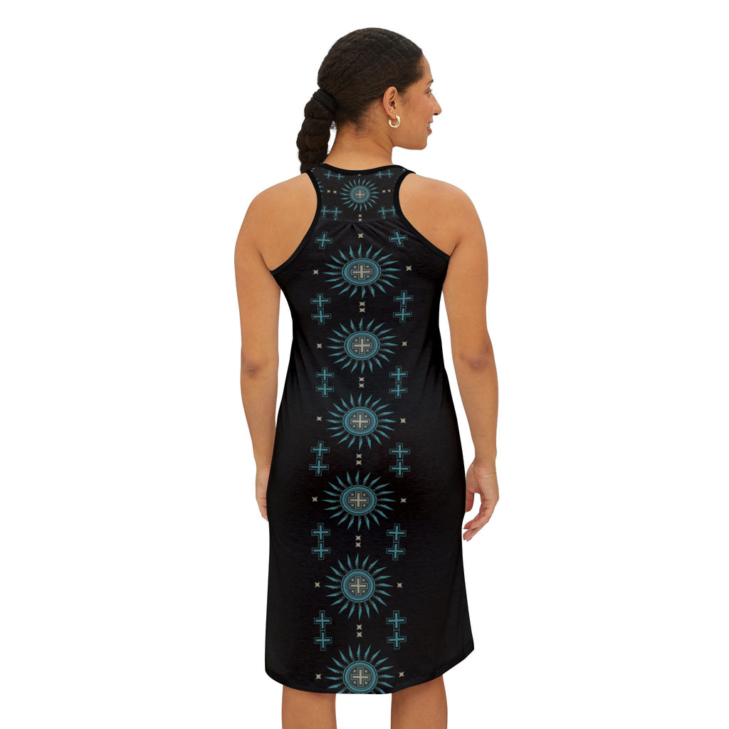 $NiieihiiNookei Racerback Dress — Teal & Black All-Over Print