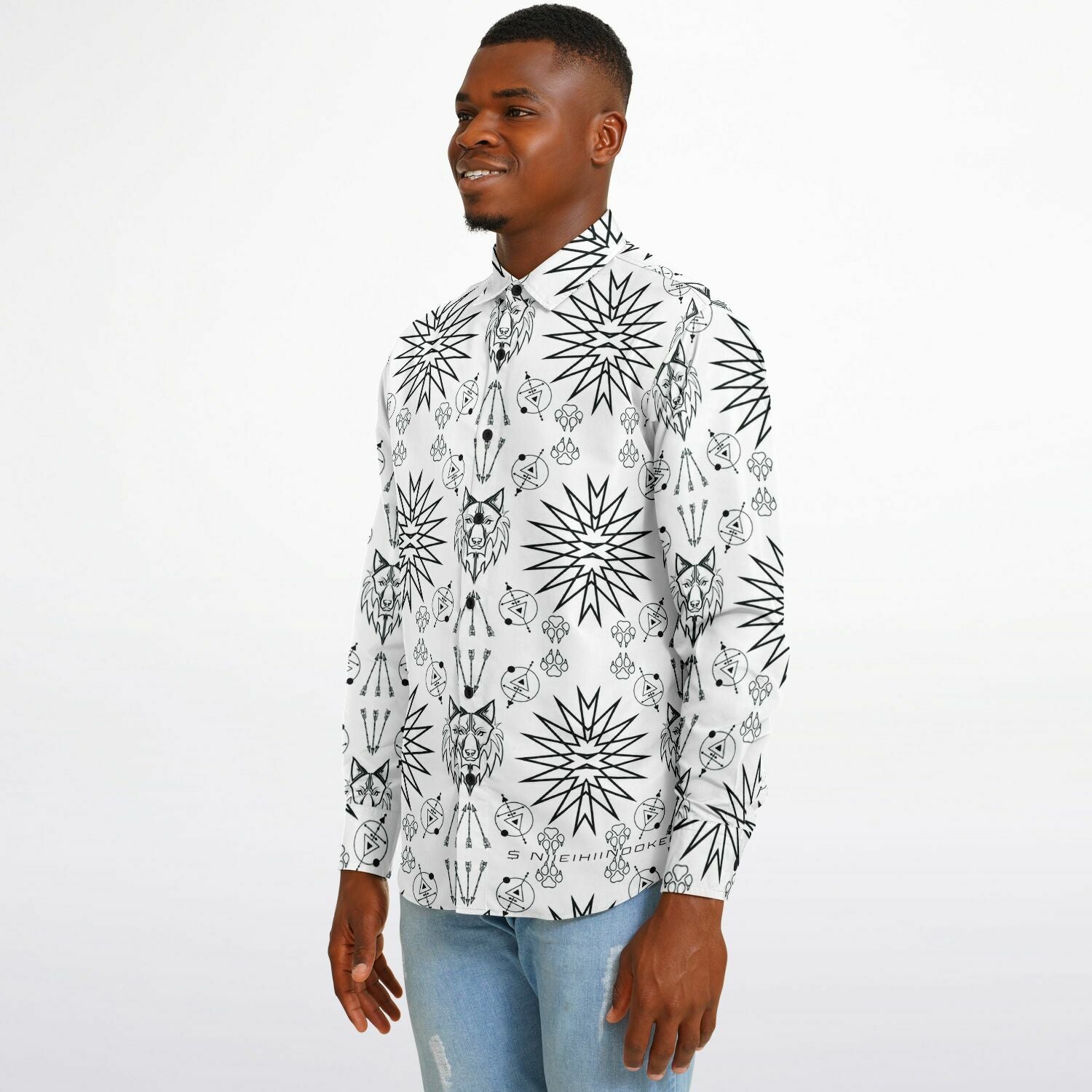 $NiieihiiNookei Long Sleeve Button Down Shirt - AOP