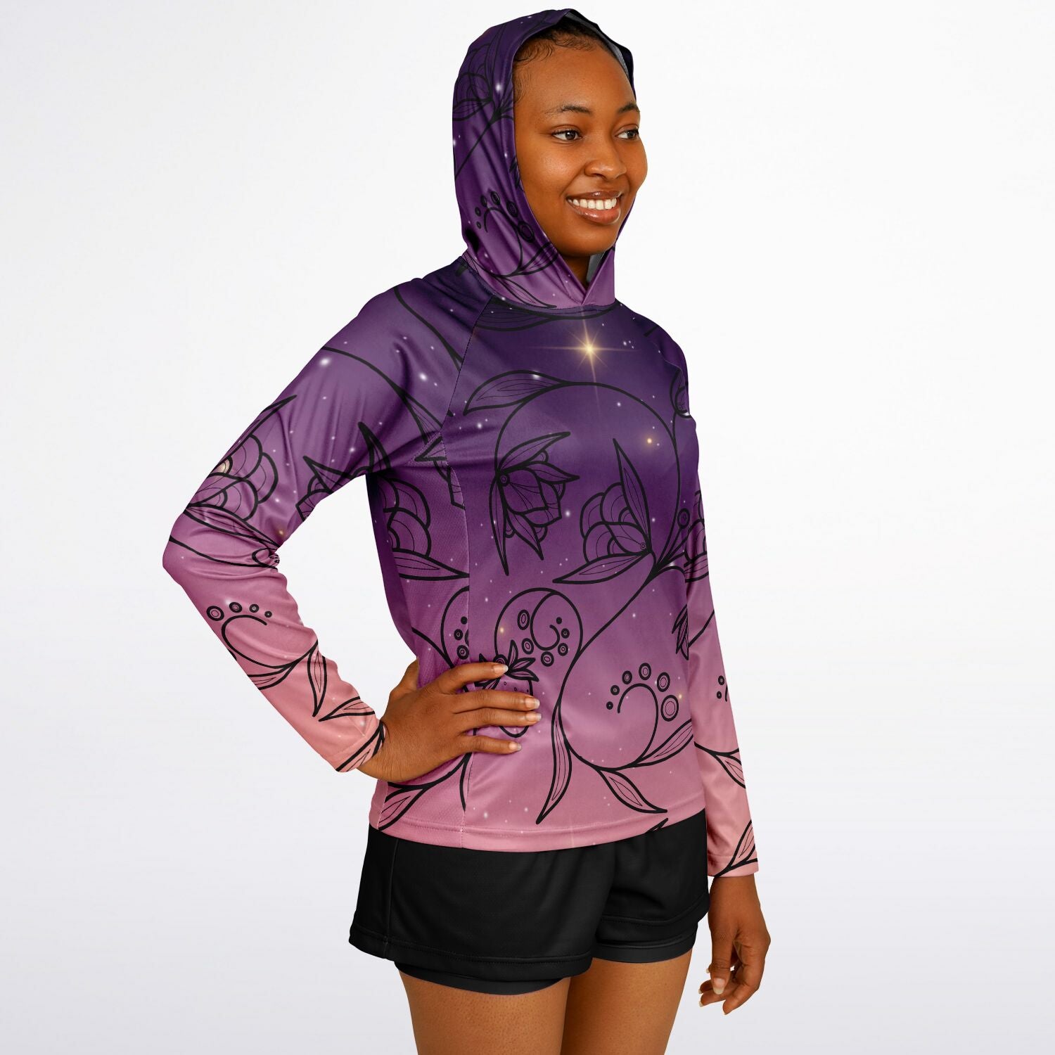 $NiieihiiNookei Floral Sunset Women's Long Sleeve Hooded Performance Shirt - AOP