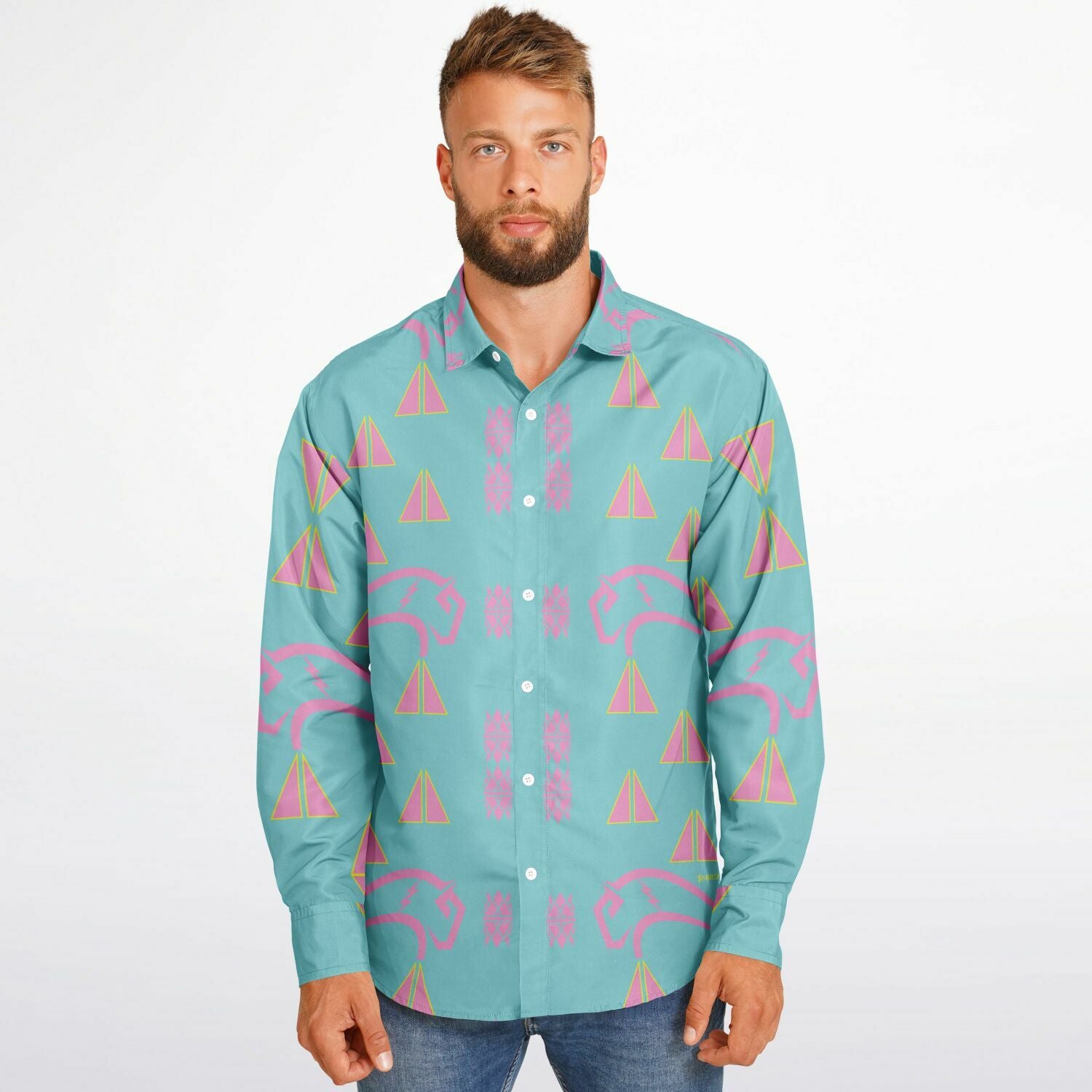 $NiieihiiNookei Long Sleeve Button Down Shirt - AOP