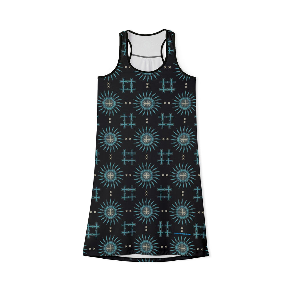 $NiieihiiNookei Racerback Dress — Teal & Black All-Over Print