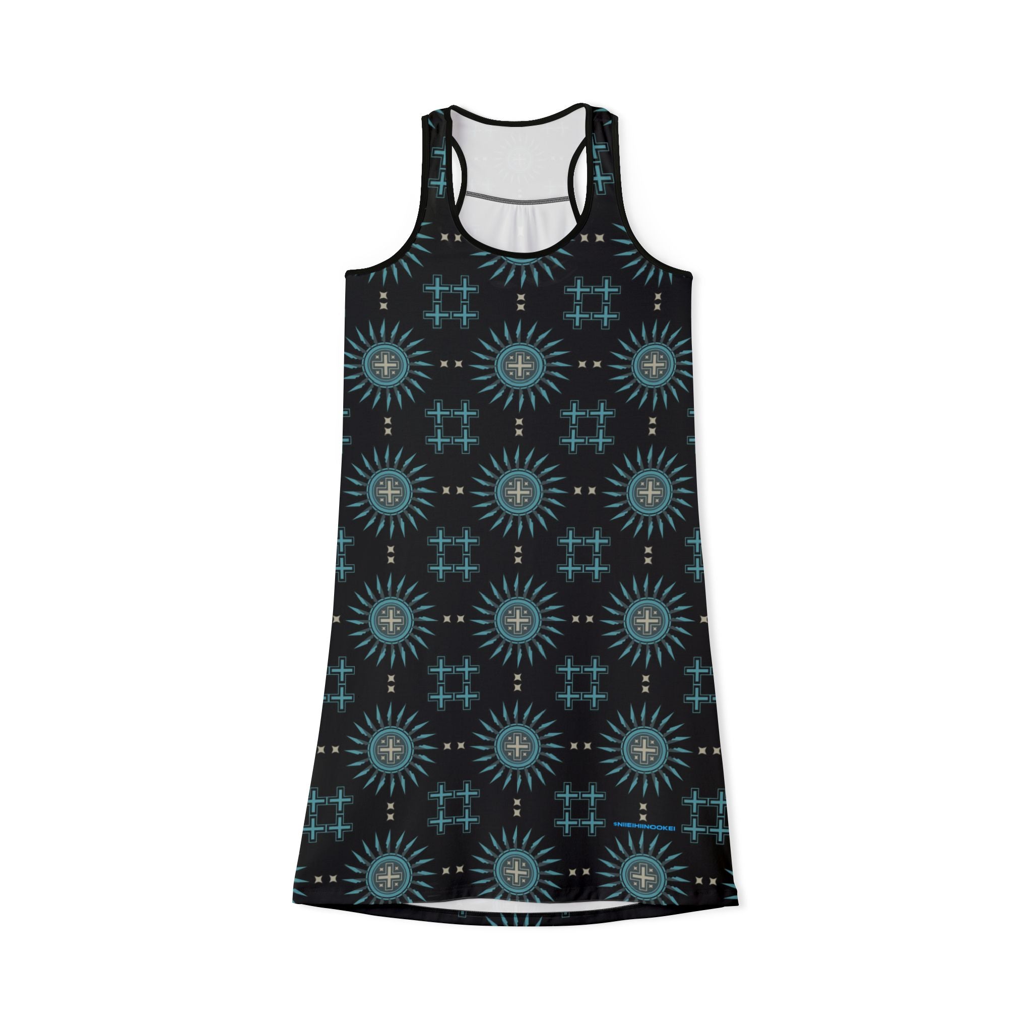 $NiieihiiNookei Racerback Dress — Teal & Black All-Over Print