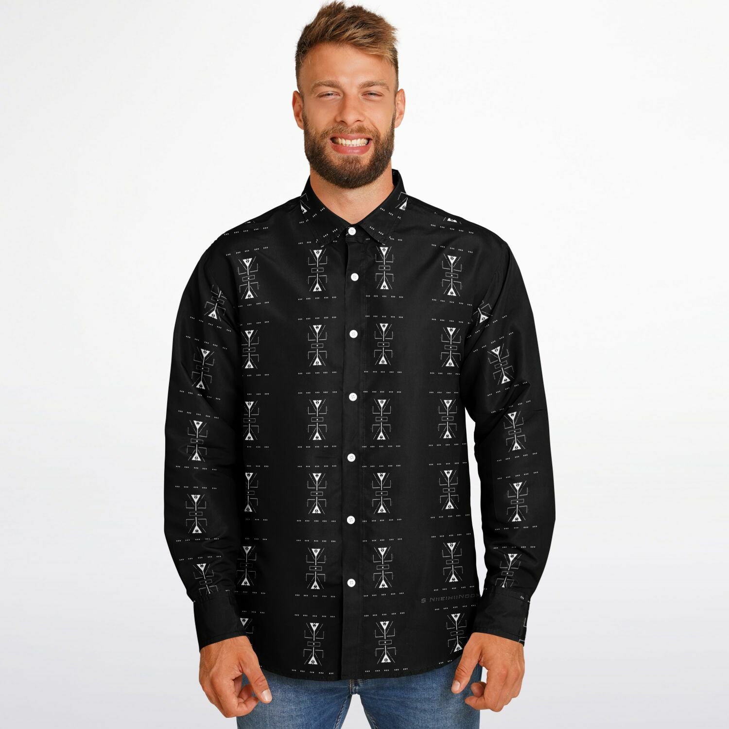 $NiieihiiNookei Long Sleeve Button Down Shirt - AOP