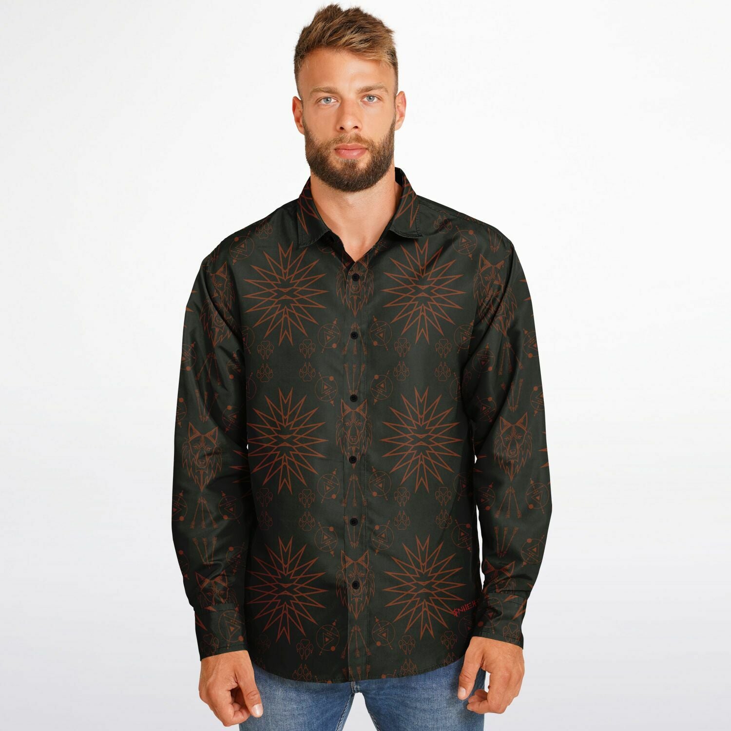 $NiieihiiNookei Long Sleeve Button Down Shirt - AOP