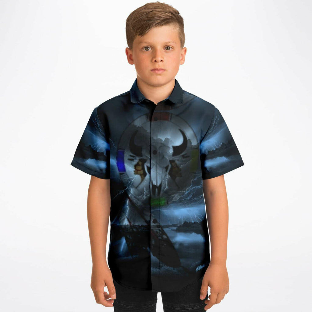 Northern Arapaho Tribe Logo Kids/Youth Short Sleeve Button Down Shirt - AOP