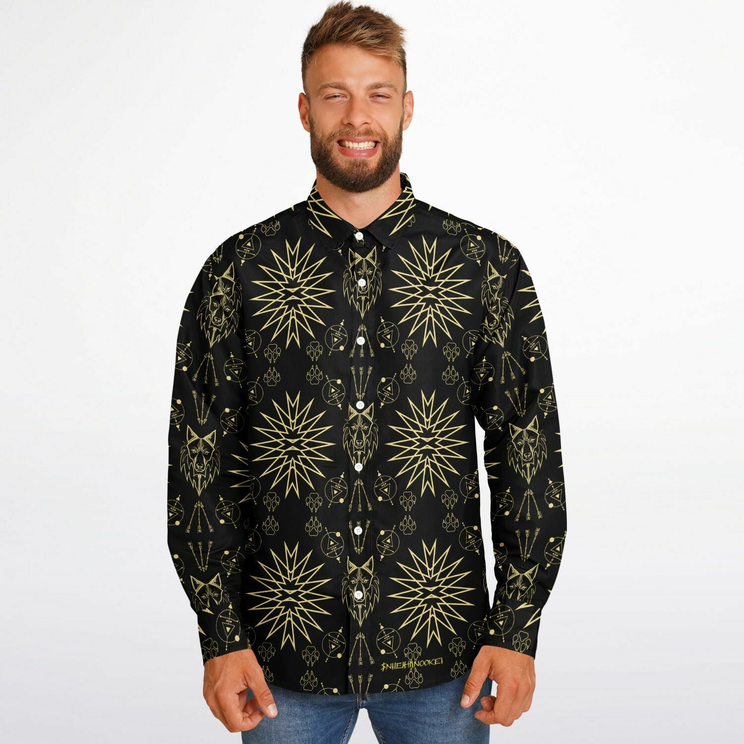 $NiieihiiNookei Long Sleeve Button Down Shirt - AOP