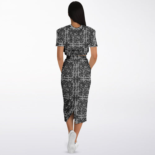 $NiieihiiNookei Athletic Cropped Short Sleeve Sweatshirt and Long Pocket Skirt Set – AOP