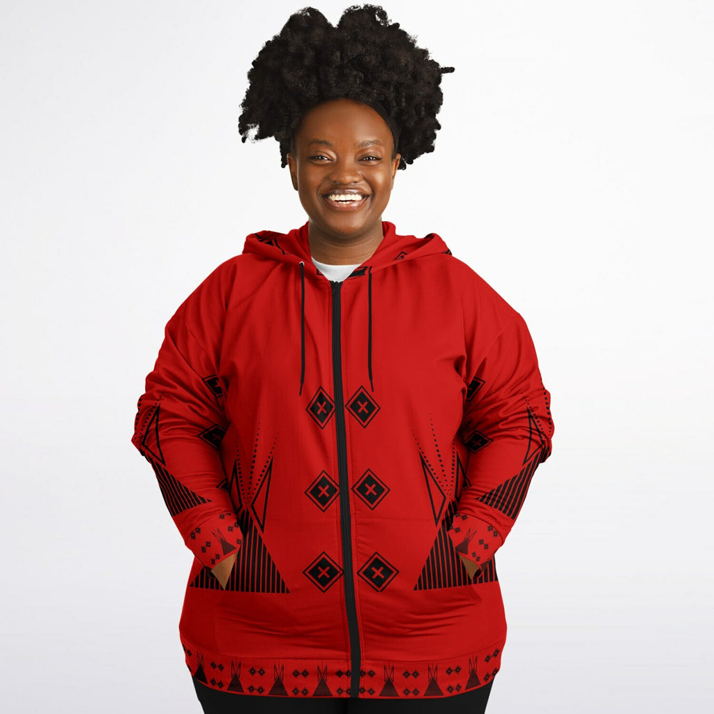$NiieihiiNookei Fashion Plus-size Ziphoodie - AOP Red
