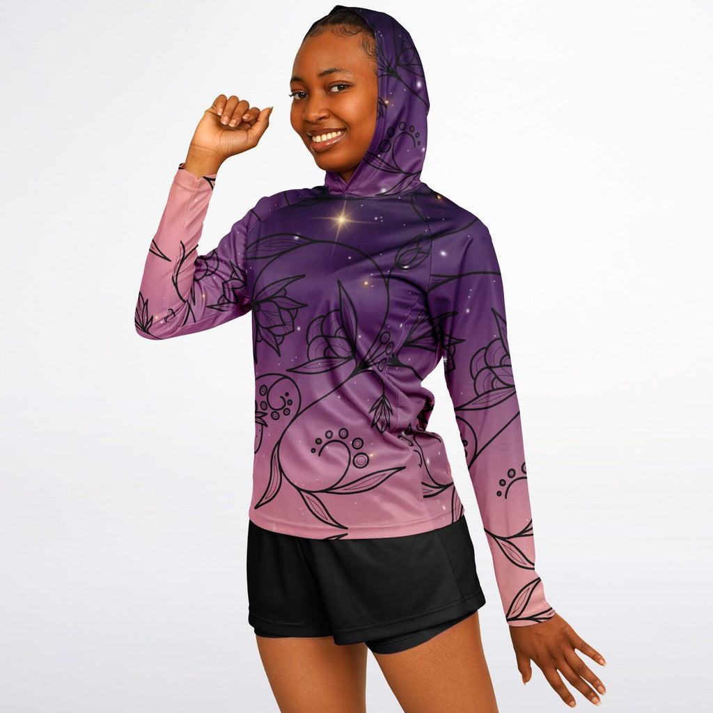 $NiieihiiNookei Floral Sunset Women's Long Sleeve Hooded Performance Shirt - AOP