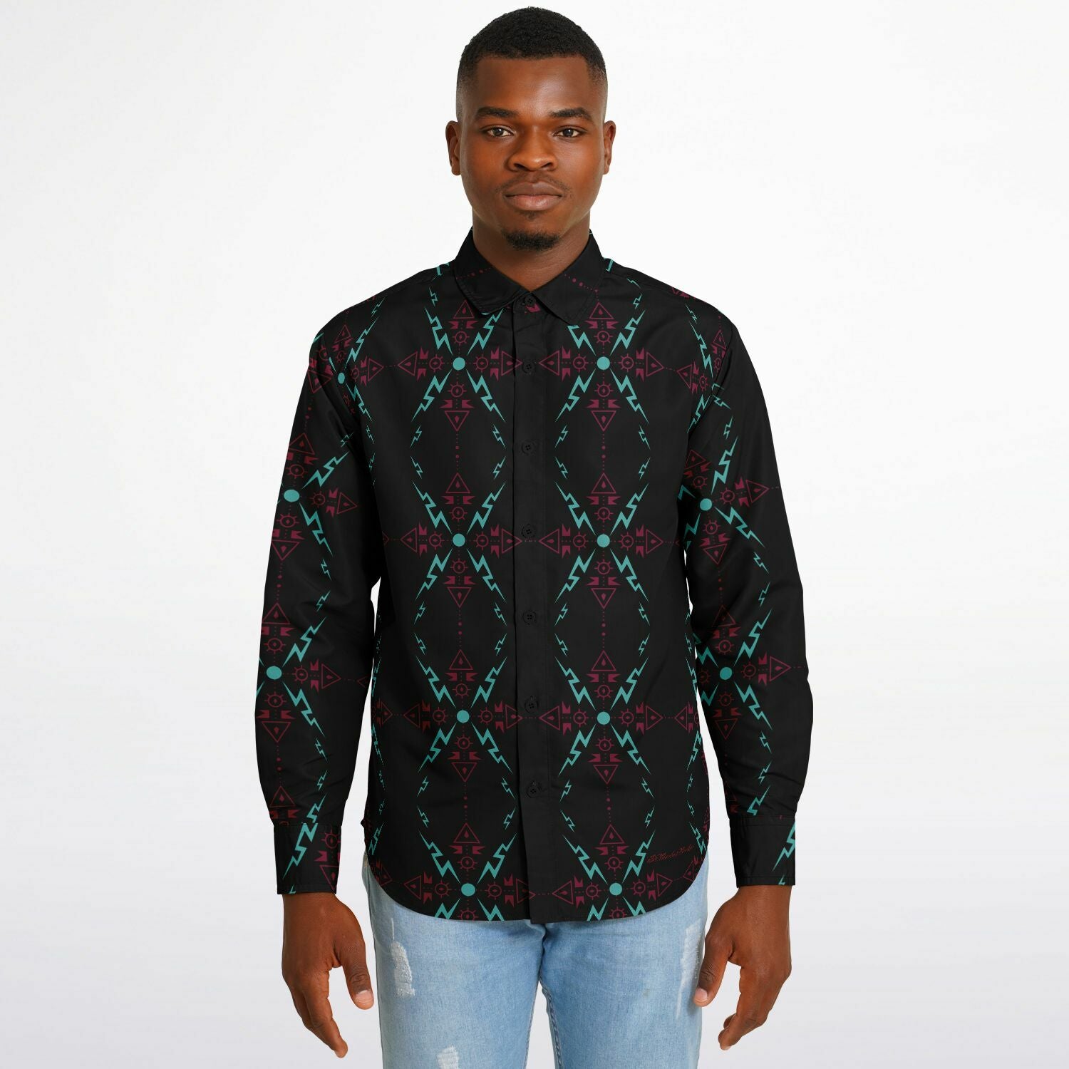 $NiieihiiNookei Long Sleeve Button Down Shirt - AOP