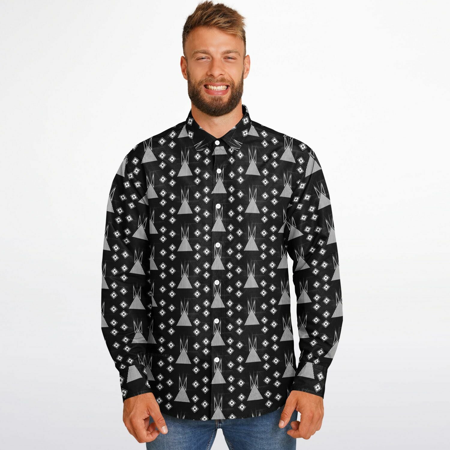 $NiieihiiNookei Long Sleeve Button Down Shirt - AOP