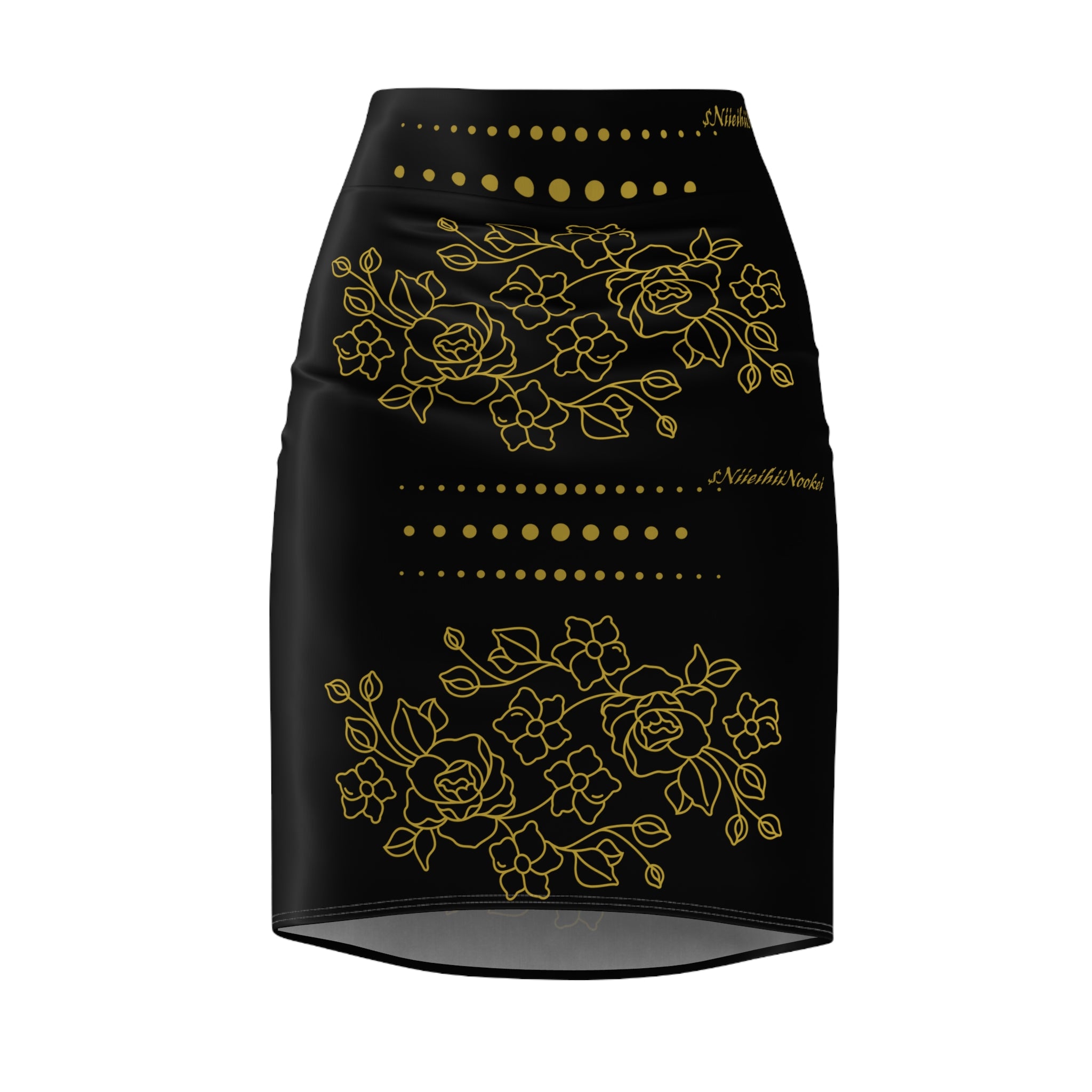 $NiieihiiNookei GOLD ROSE- Pencil Skirt AOP