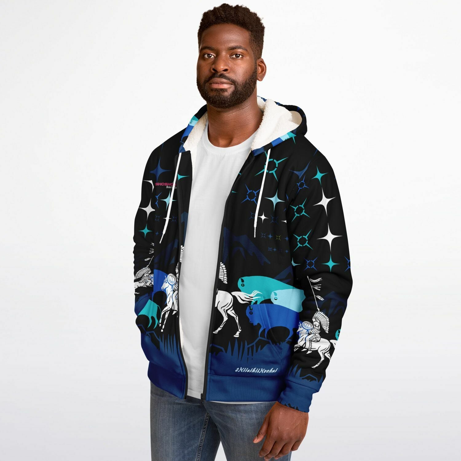 $NiieihiiNookei CUSTOM Shoshone Rose Microfleece Ziphoodie - AOP