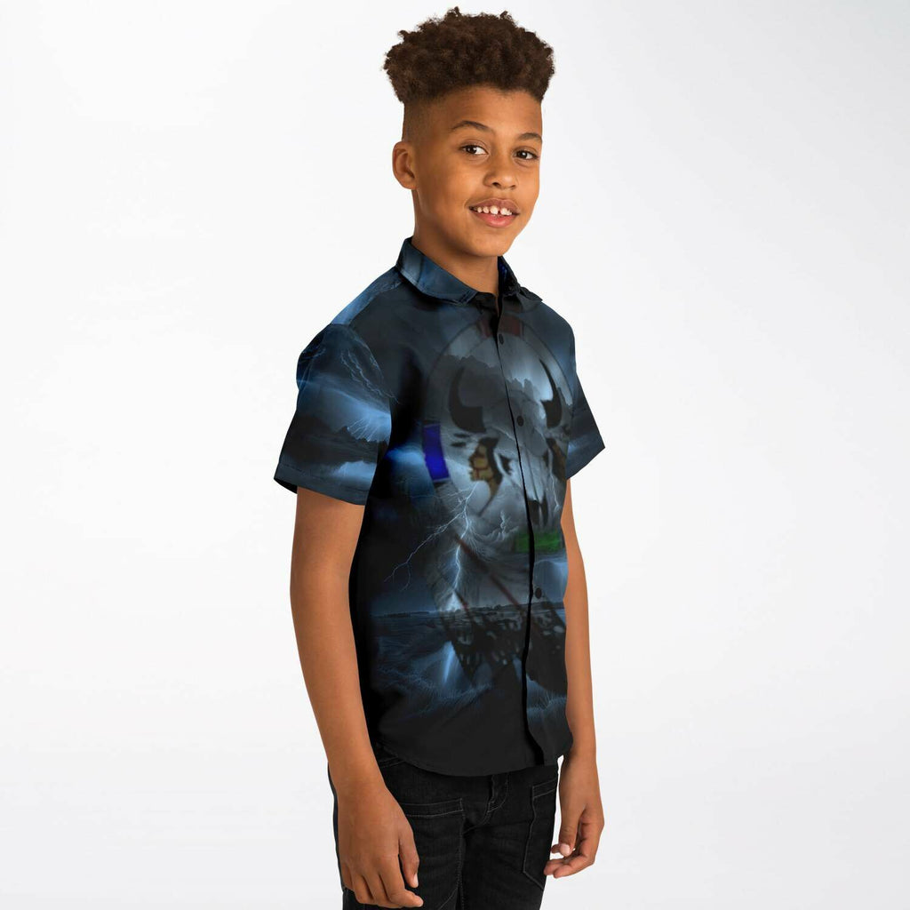 Northern Arapaho Tribe Logo Kids/Youth Short Sleeve Button Down Shirt - AOP