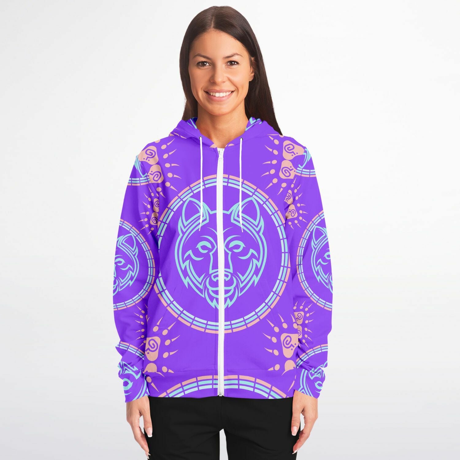 $NiieihiiNookei Bear Fashion Zip-Up Hoodie - AOP