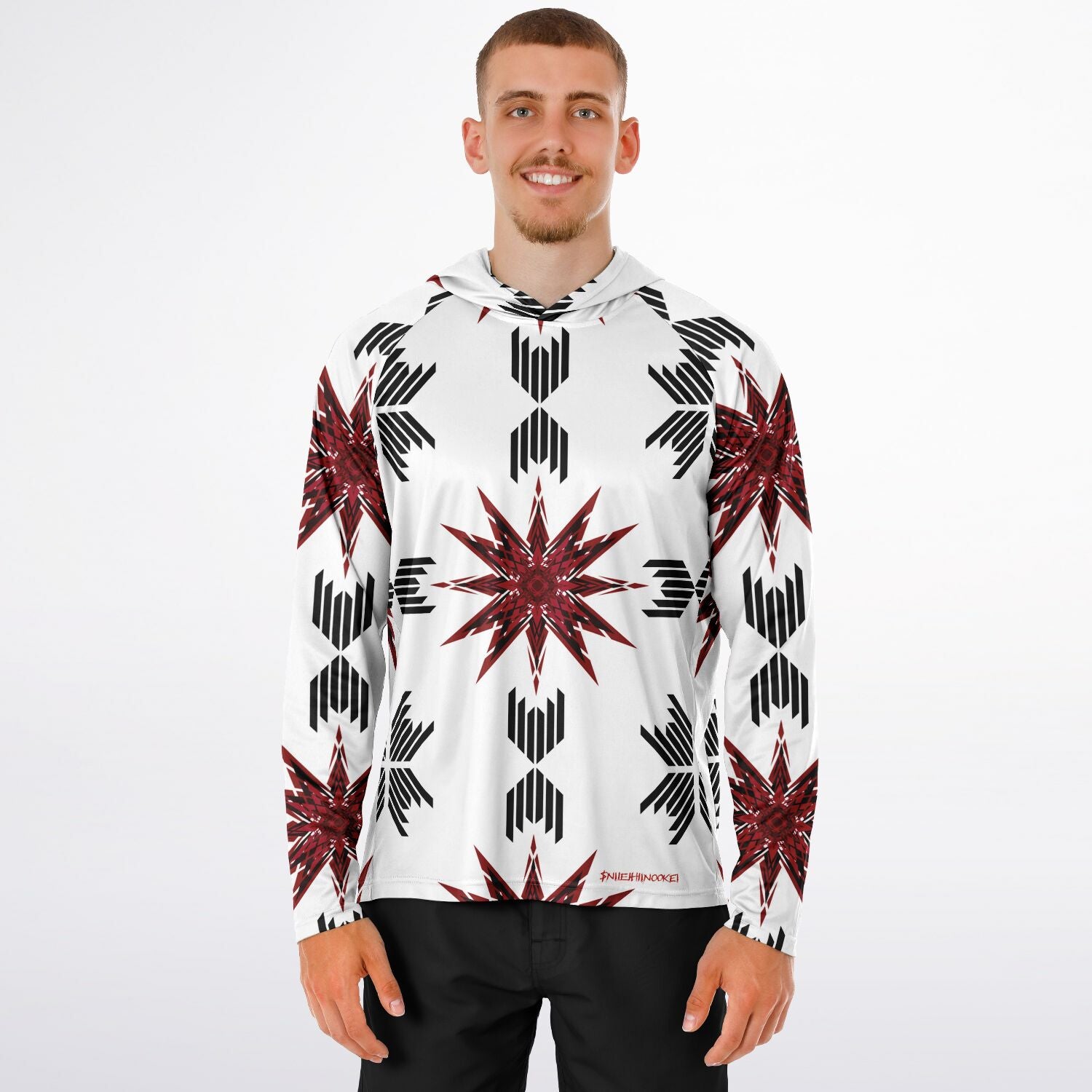 Men's Long Sleeve Hooded Performance Shirt - AOP