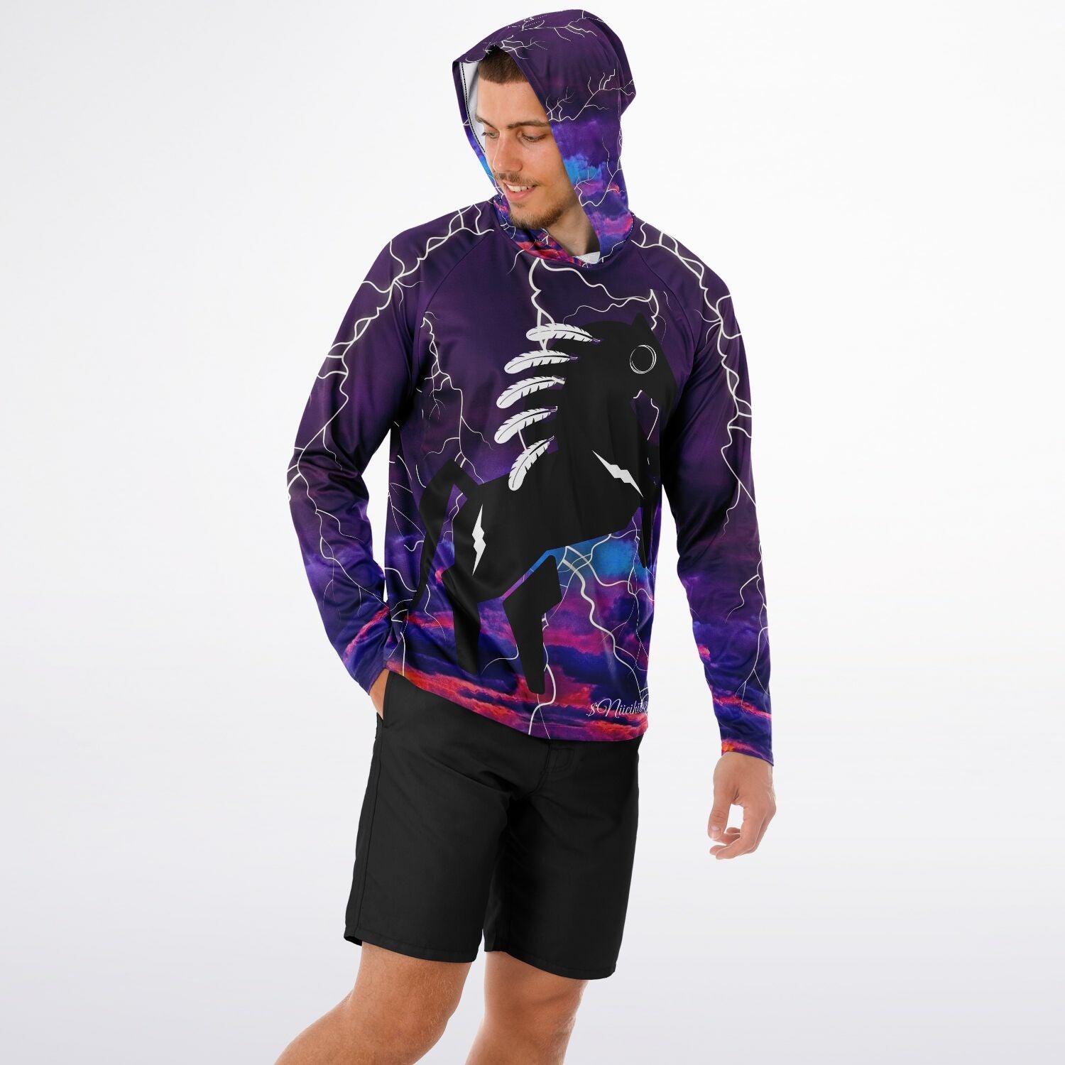$NiieihiiNookei Men's Long Sleeve Hooded Performance Shirt - AOP