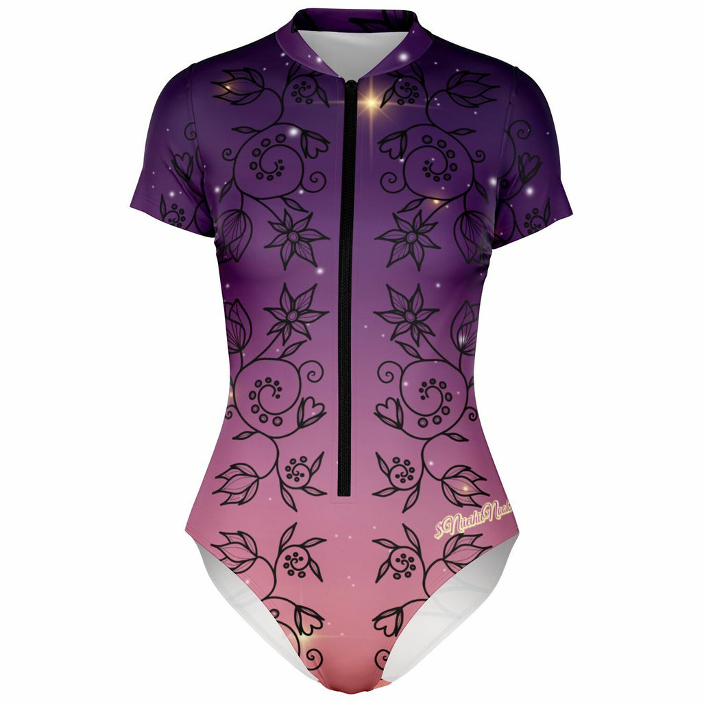 $NiieihiiNookei Floral Sunset Bodysuit Short Sleeve - AOP
