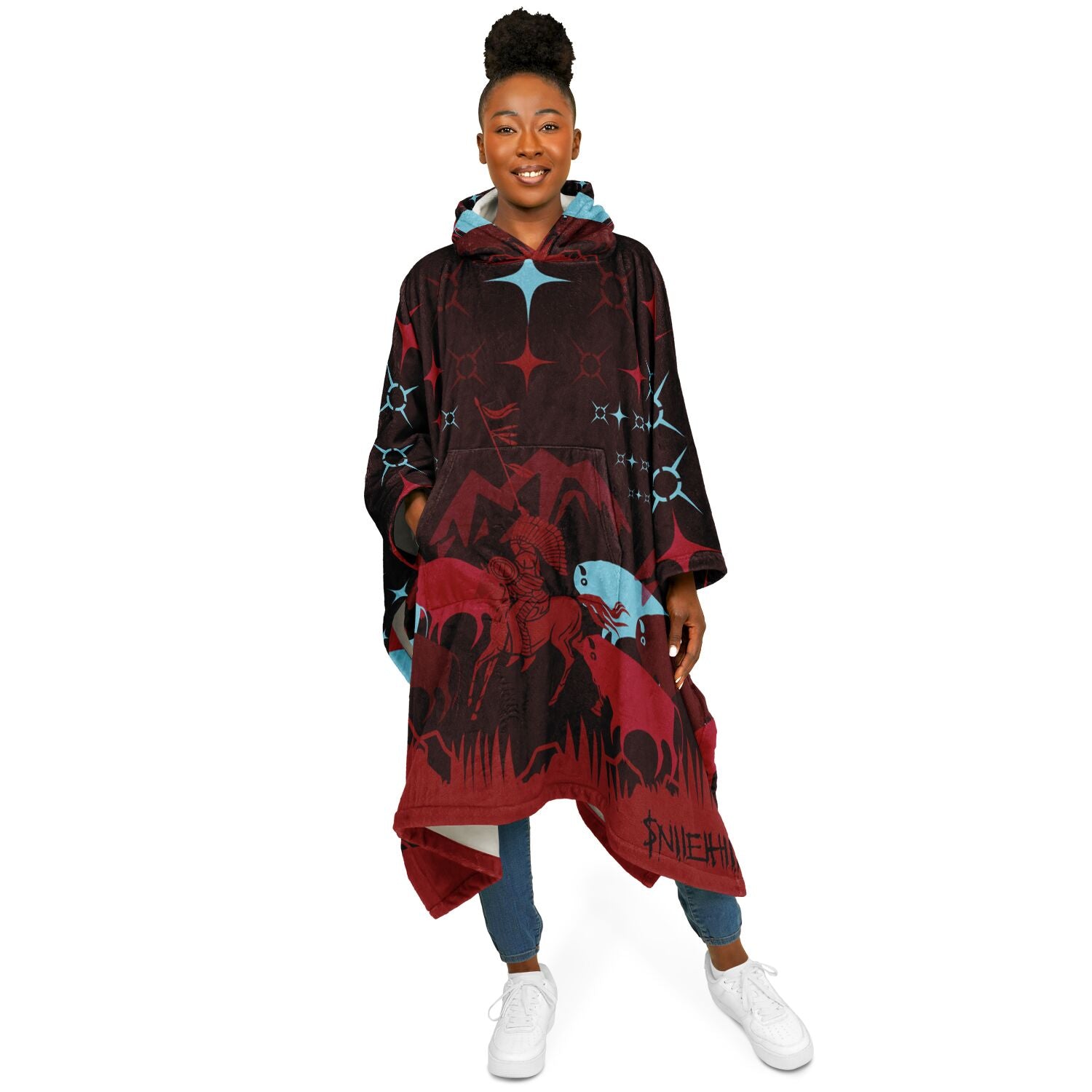 $NiieihiiNookei Flannel Blanket Poncho - AOP