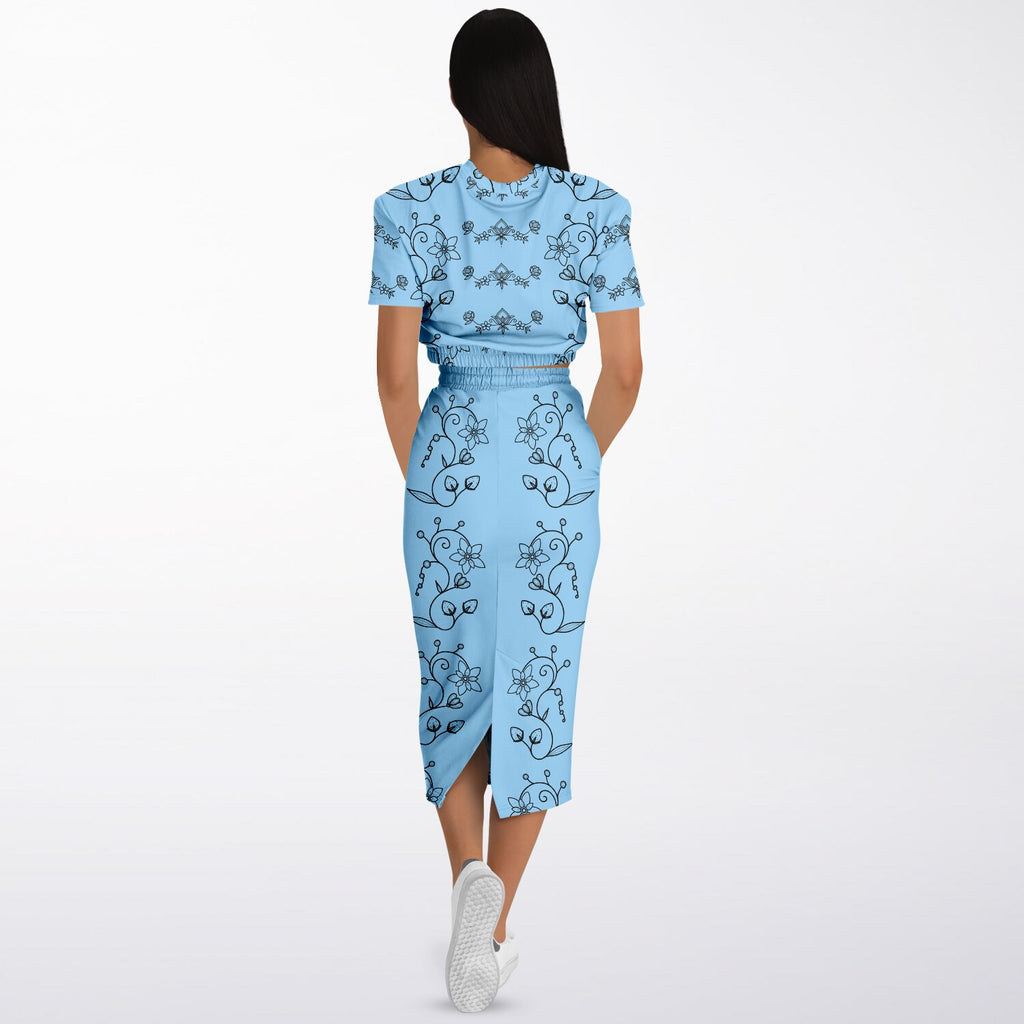$NiieihiiNookei Athletic Cropped Short Sleeve Sweatshirt and Long Pocket Skirt Set – AOP