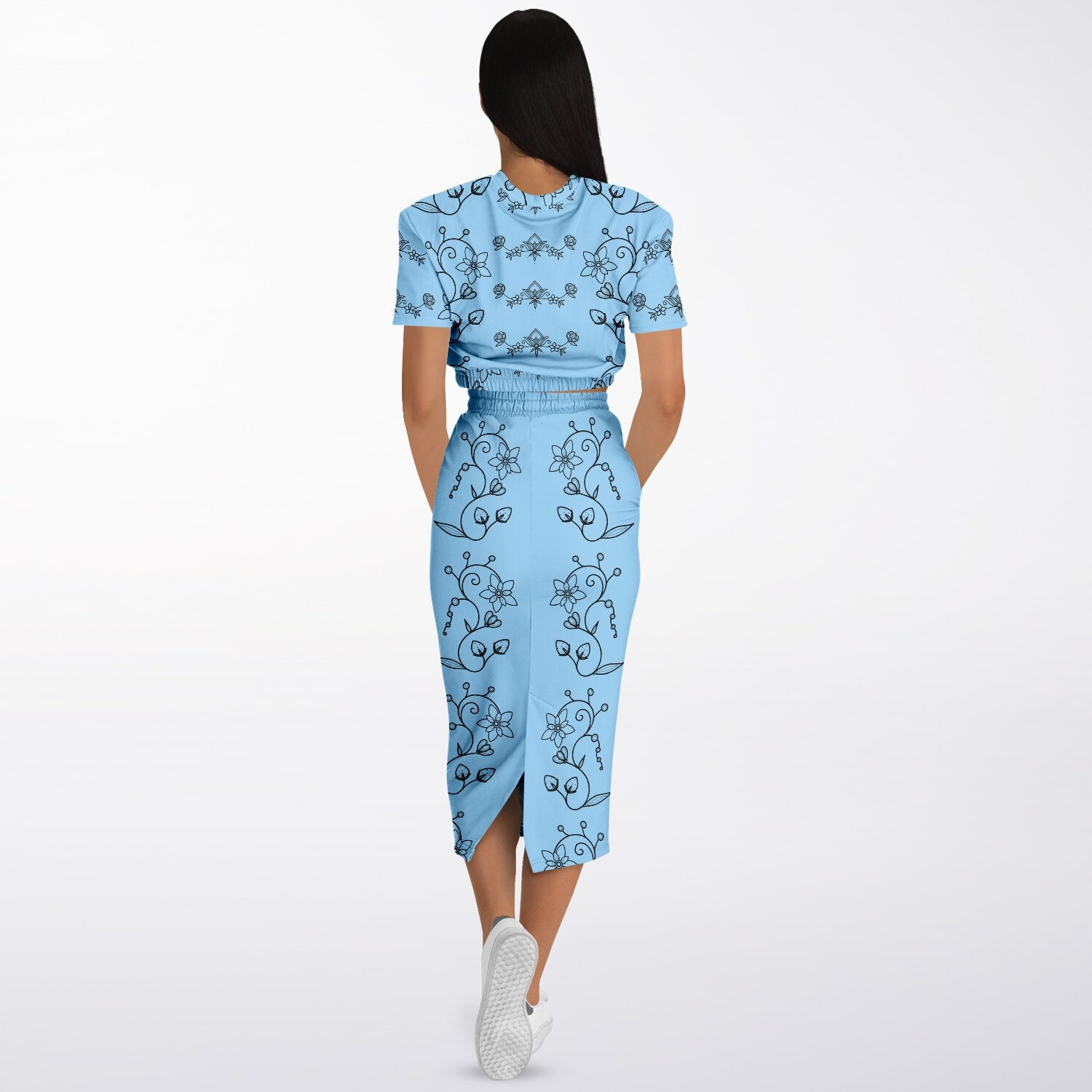 $NiieihiiNookei Athletic Cropped Short Sleeve Sweatshirt and Long Pocket Skirt Set – AOP