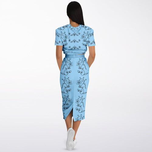 $NiieihiiNookei Athletic Cropped Short Sleeve Sweatshirt and Long Pocket Skirt Set – AOP