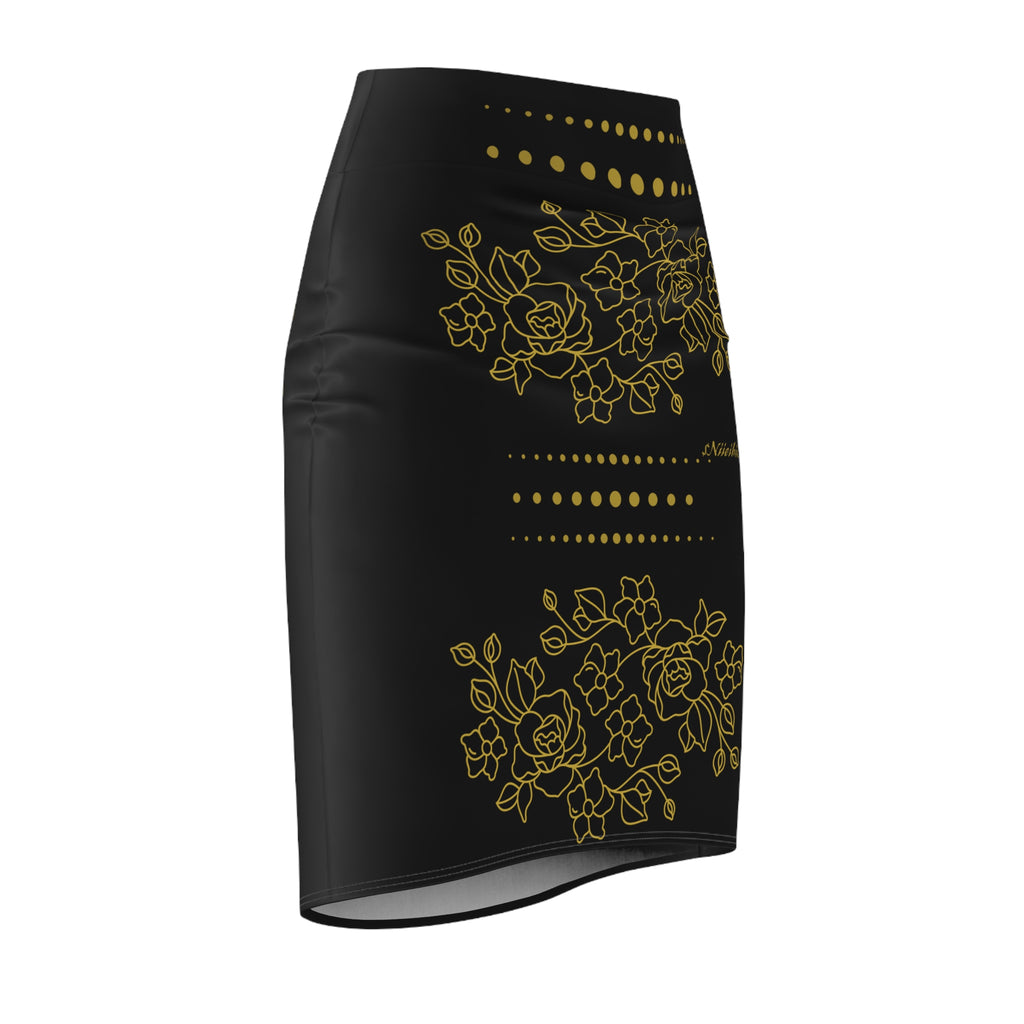 $NiieihiiNookei GOLD ROSE- Pencil Skirt AOP