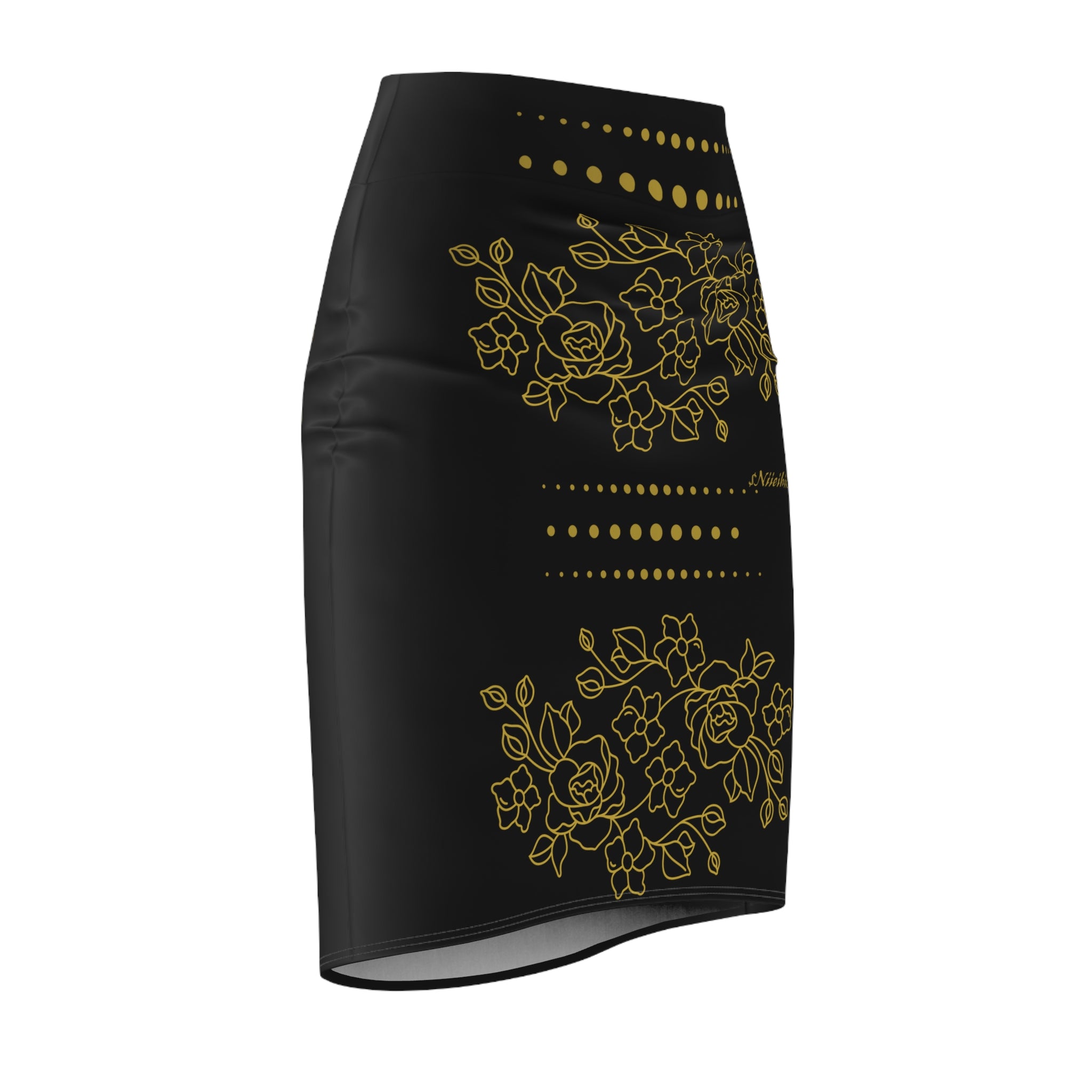 $NiieihiiNookei GOLD ROSE- Pencil Skirt AOP