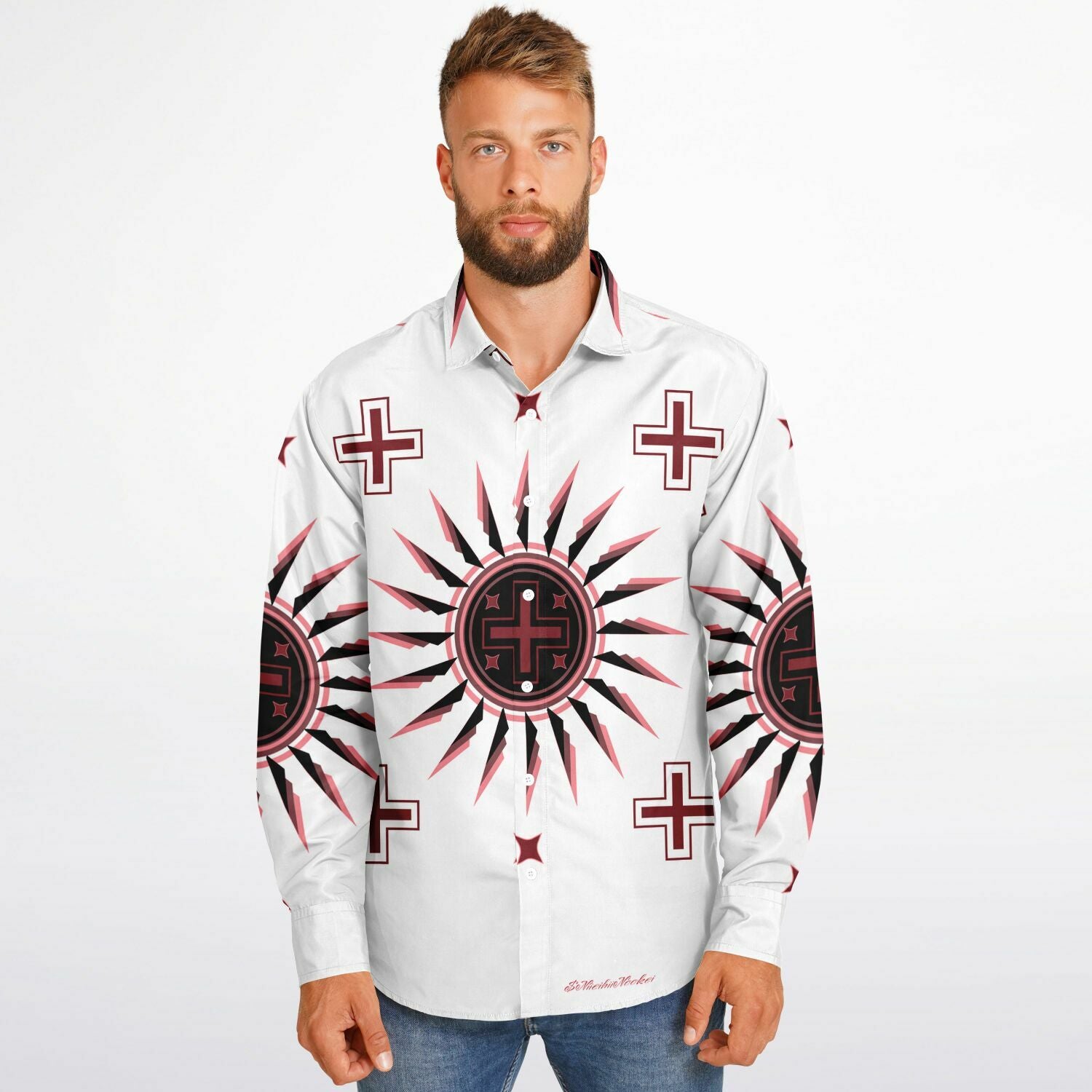 $NiieihiiNookei Long Sleeve Button Down Shirt - AOP