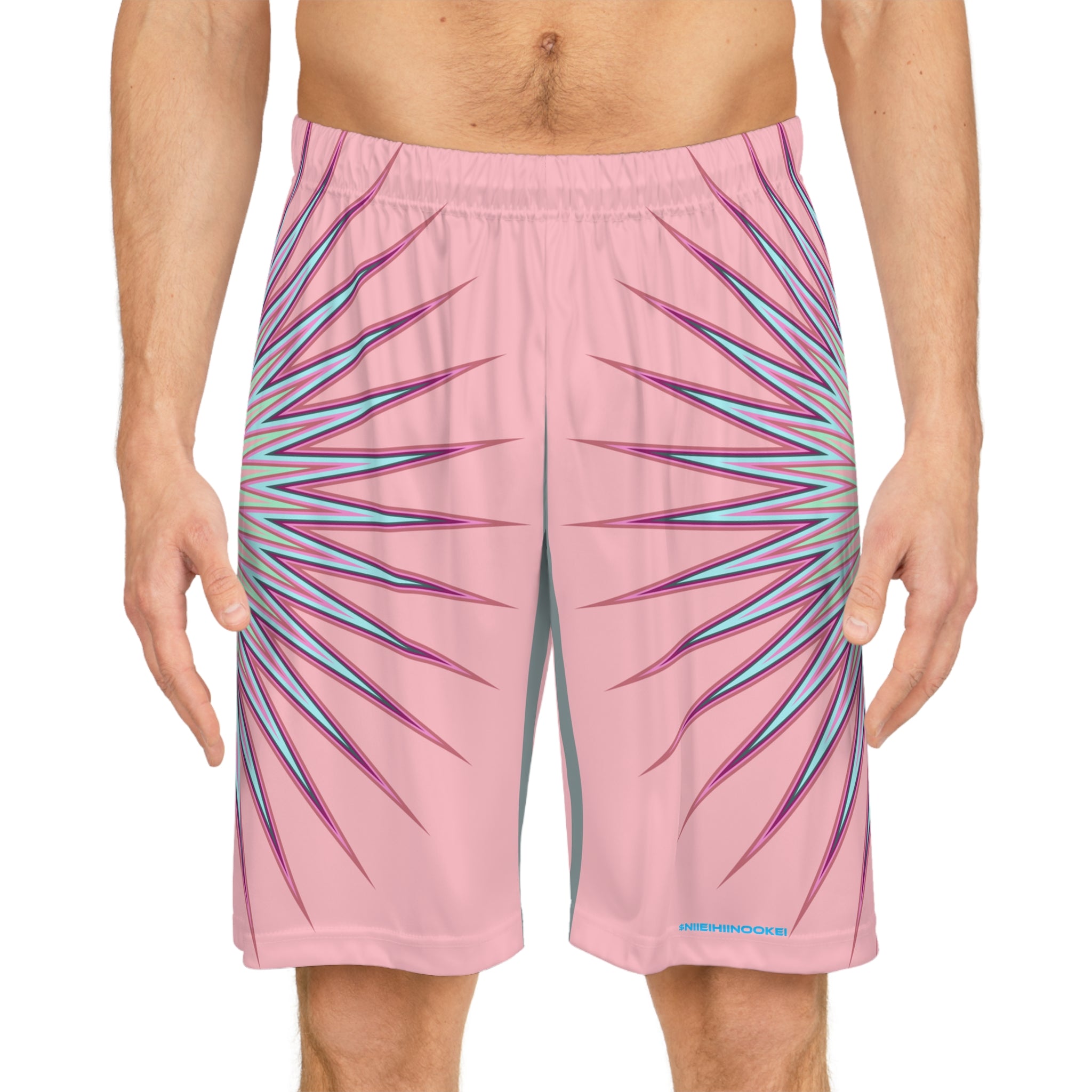 $NiieihiiNookei Pink Starburst Basketball Shorts — Sunburst All-Over Print Athletic Shorts