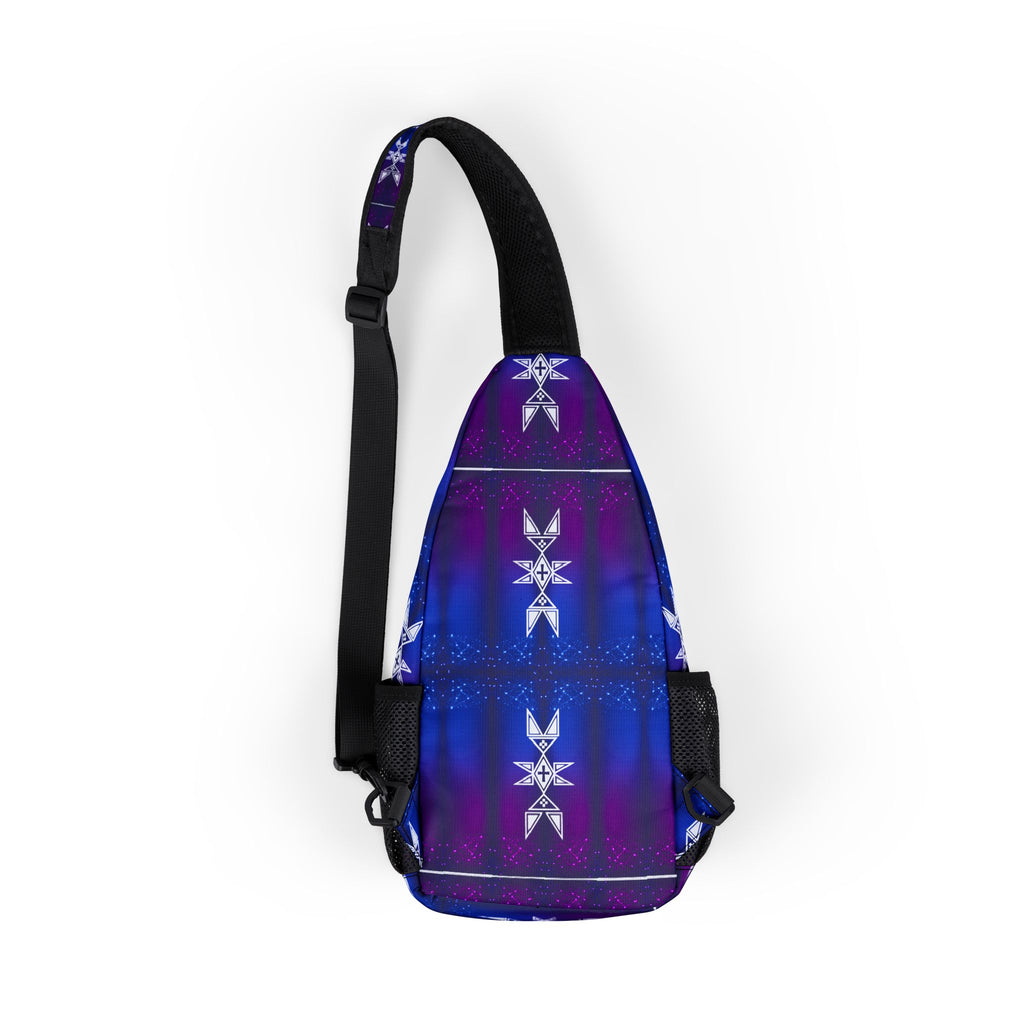 Blue Purple Geometric Chest Bag – AOP Sling Pack with Abstract Star Pattern