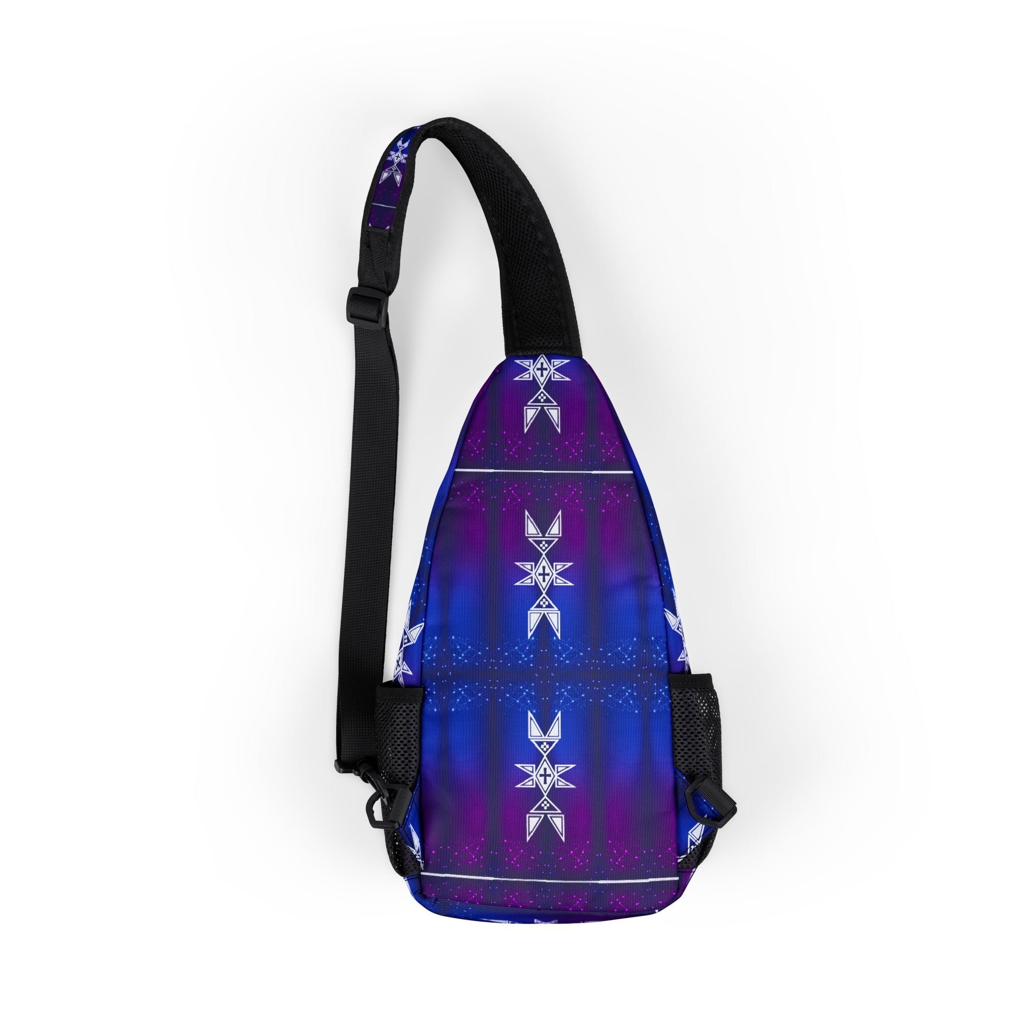 Blue Purple Geometric Chest Bag – AOP Sling Pack with Abstract Star Pattern