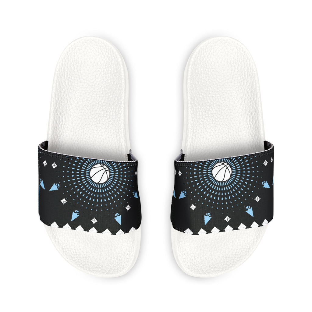 Men's Slide Sandals — Black Geometric Cosmic Pattern, Removable-Strap Pool Slides